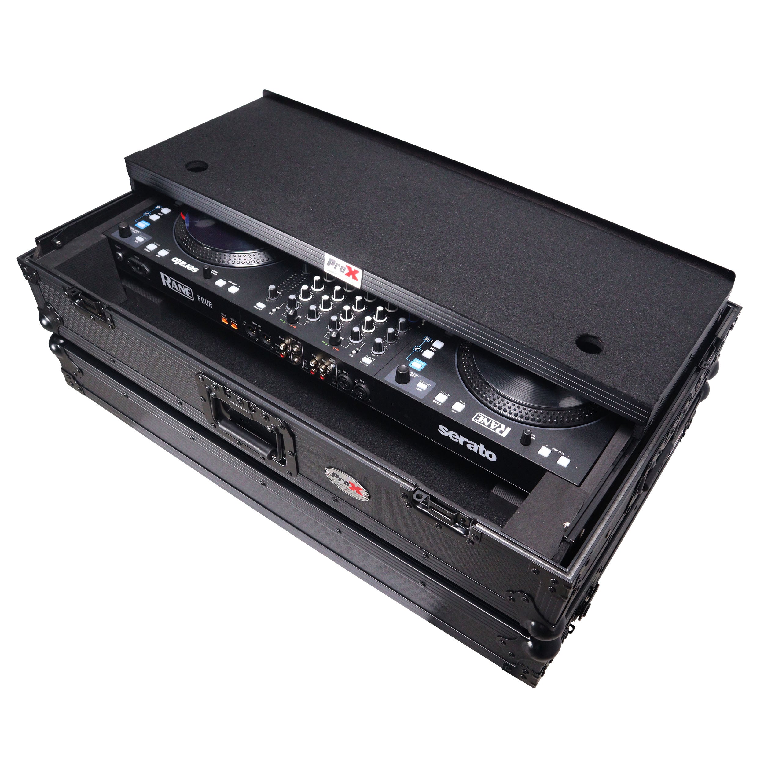 ATA Flight Style Road Case For RANE Four or RANE Performer DJ Controller with Laptop Shelf 1U Rack Space LED and Wheels  - Black