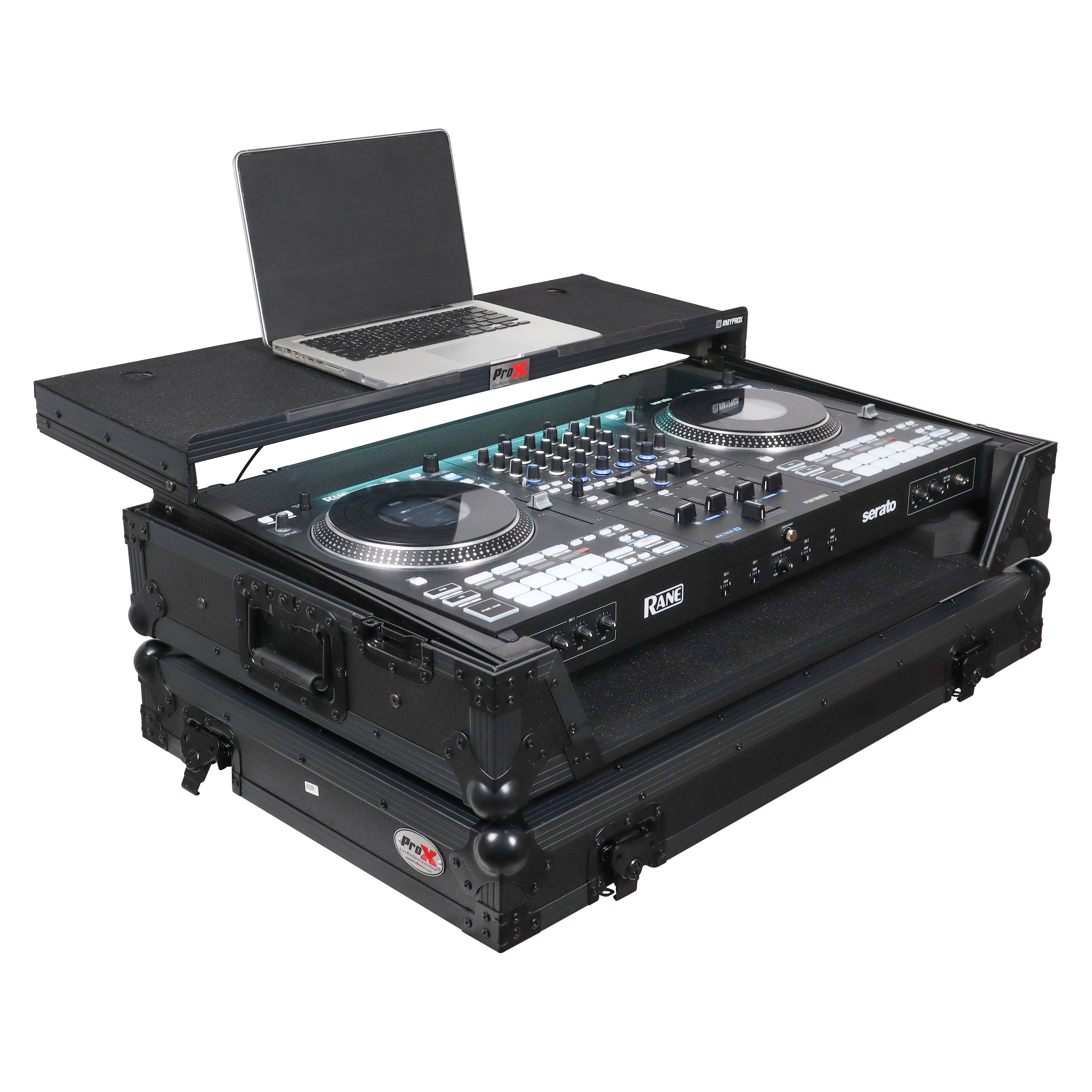 ATA Flight Style Road Case For RANE Four or RANE Performer DJ Controller with Laptop Shelf 1U Rack Space LED and Wheels  - Black