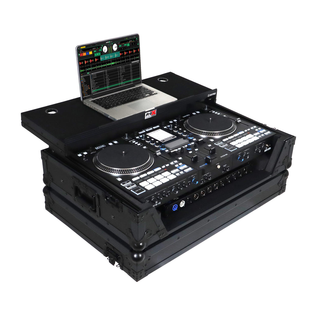 Flight Case For RANE SYSTEM ONE Dj Controller Sliding Laptop Shelf & Wheels Black on Black LED Kit 1U