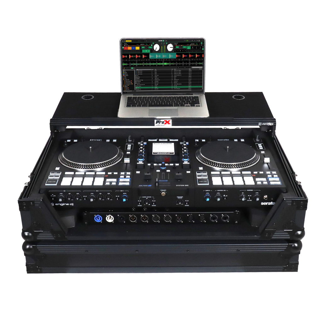 Flight Case For RANE SYSTEM ONE Dj Controller Sliding Laptop Shelf & Wheels Black on Black LED Kit 1U