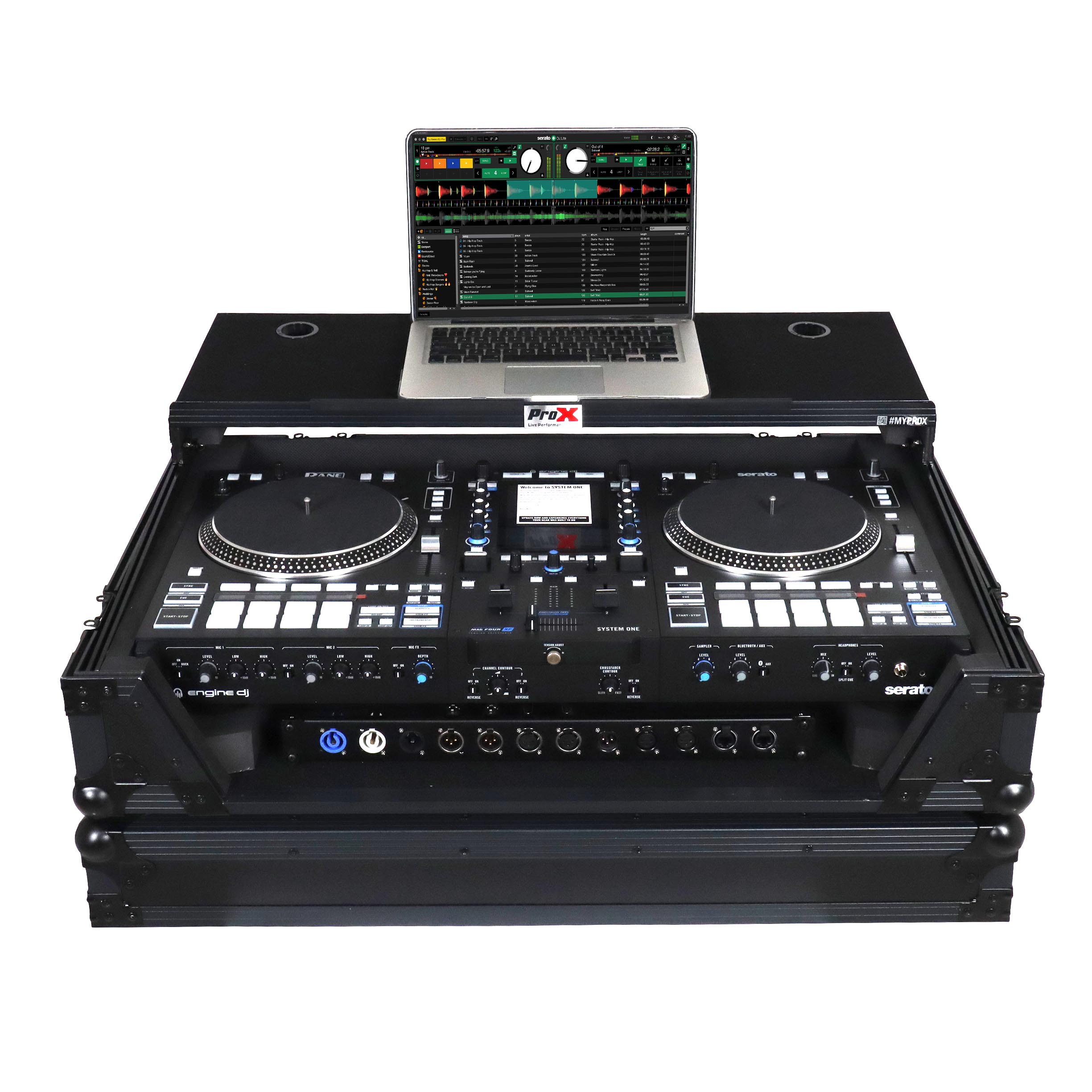 Flight Case For RANE SYSTEM ONE Dj Controller Sliding Laptop Shelf & Wheels Black on Black LED Kit 1U