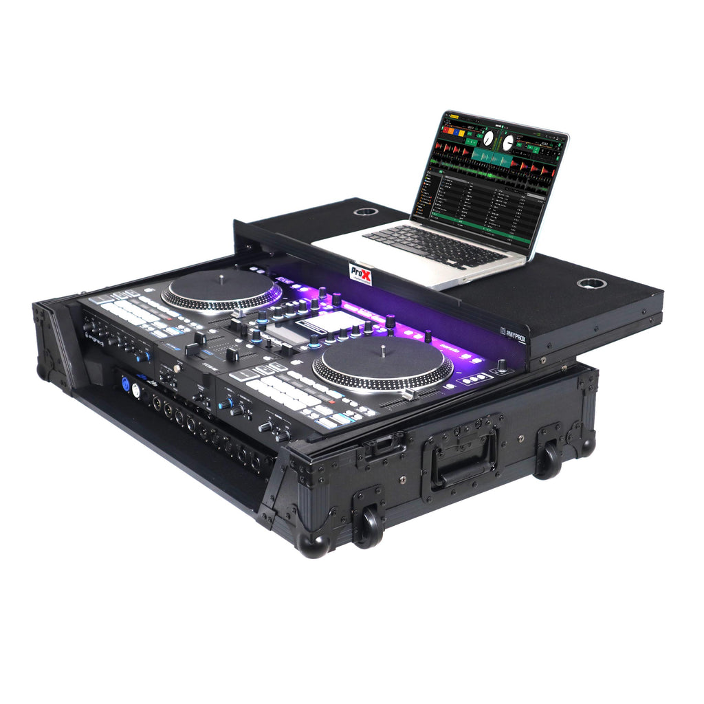Flight Case For RANE SYSTEM ONE Dj Controller Sliding Laptop Shelf & Wheels Black on Black LED Kit 1U