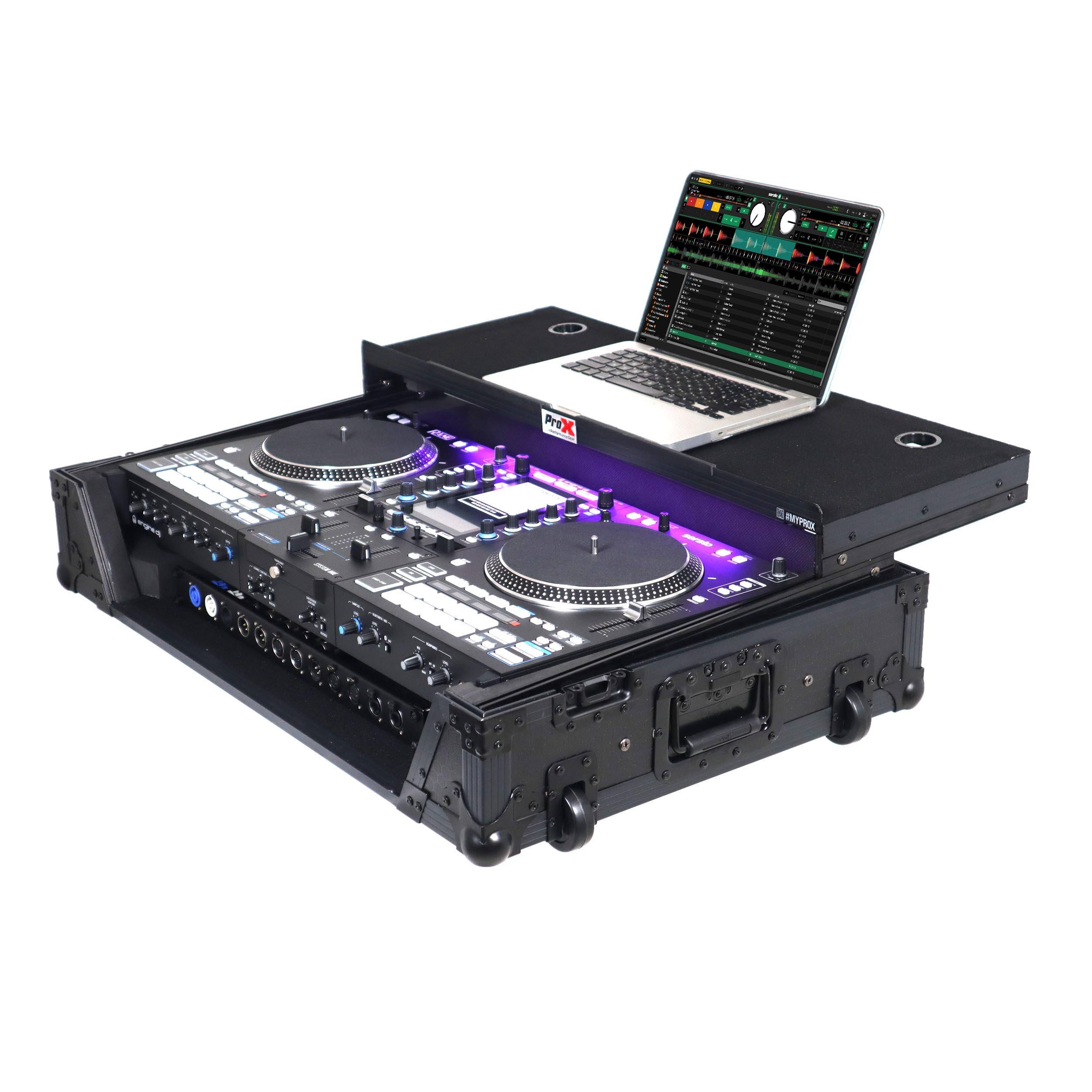 Flight Case For RANE SYSTEM ONE Dj Controller Sliding Laptop Shelf & Wheels Black on Black LED Kit 1U