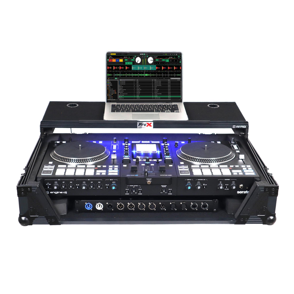 Flight Case For RANE SYSTEM ONE Dj Controller Sliding Laptop Shelf & Wheels Black on Black LED Kit 1U