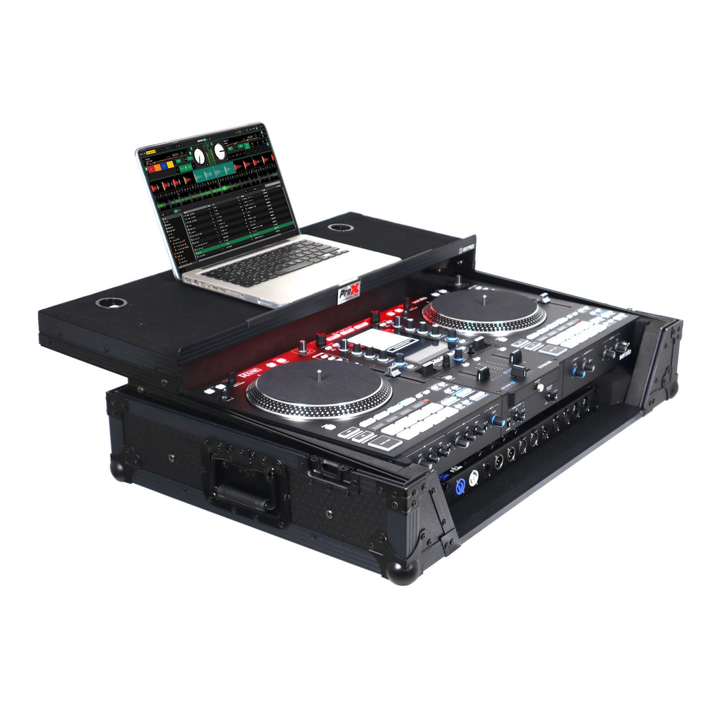 Flight Case For RANE SYSTEM ONE Dj Controller Sliding Laptop Shelf & Wheels Black on Black LED Kit 1U