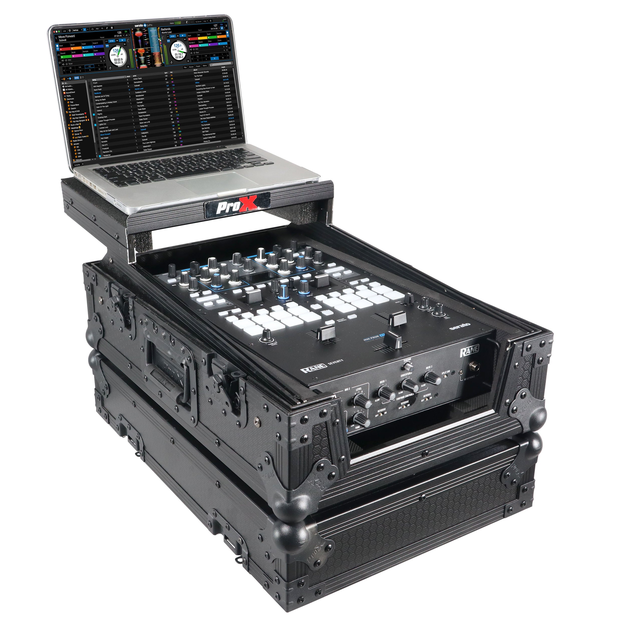 11" DJ Mixer Road Case W/Laptop Shelf for Rane Seventy-Two 72 and Rane Seventy (Black on Black)