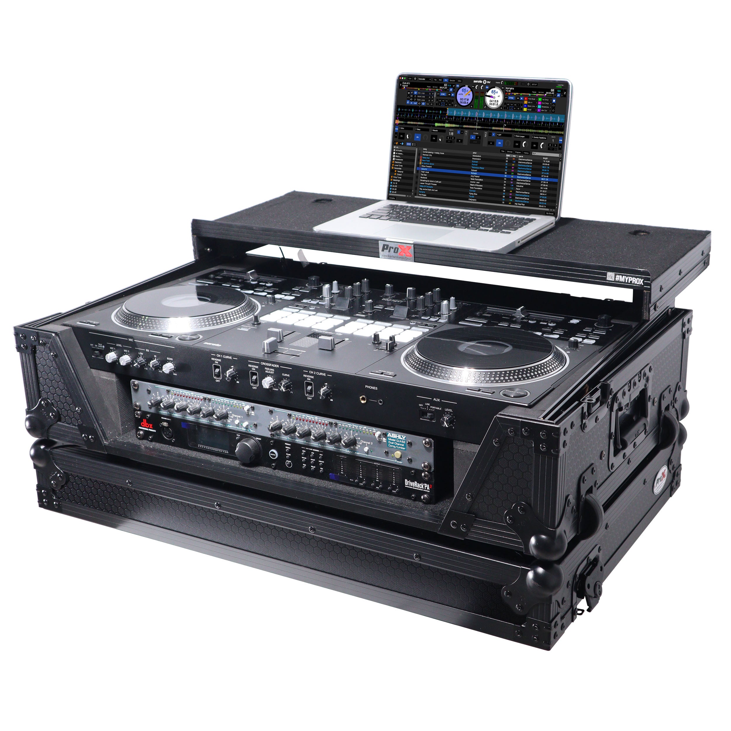 ATA Style Flight Case for Pioneer DDJ-REV7 DDJ-1000 SRT DJ Controller with 2U Rack Space Laptop Shelf Wheels LED Black Finish