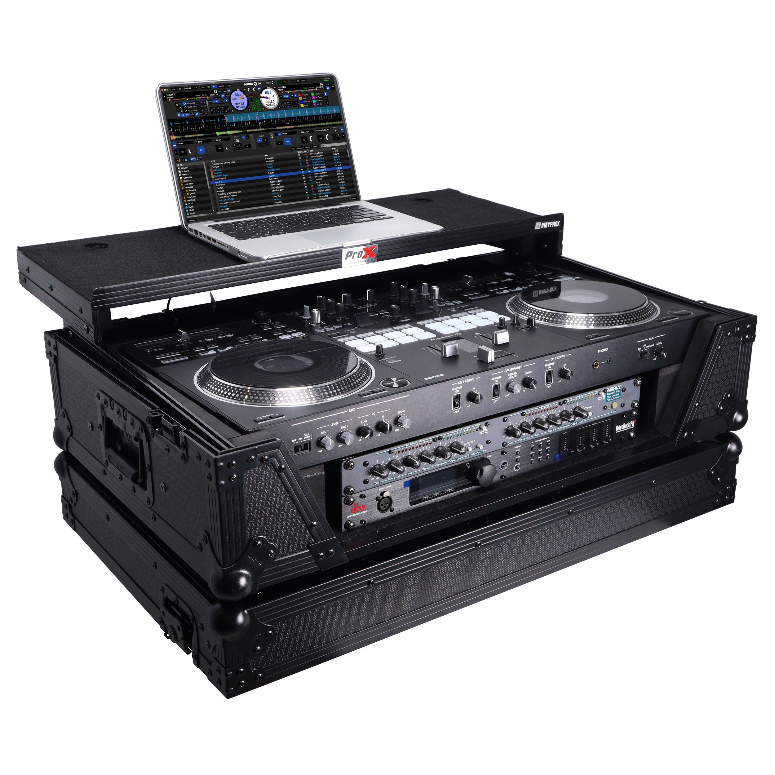 ATA Style Flight Case for Pioneer DDJ-REV7 DDJ-1000 SRT DJ Controller with 2U Rack Space Laptop Shelf Wheels LED Black Finish