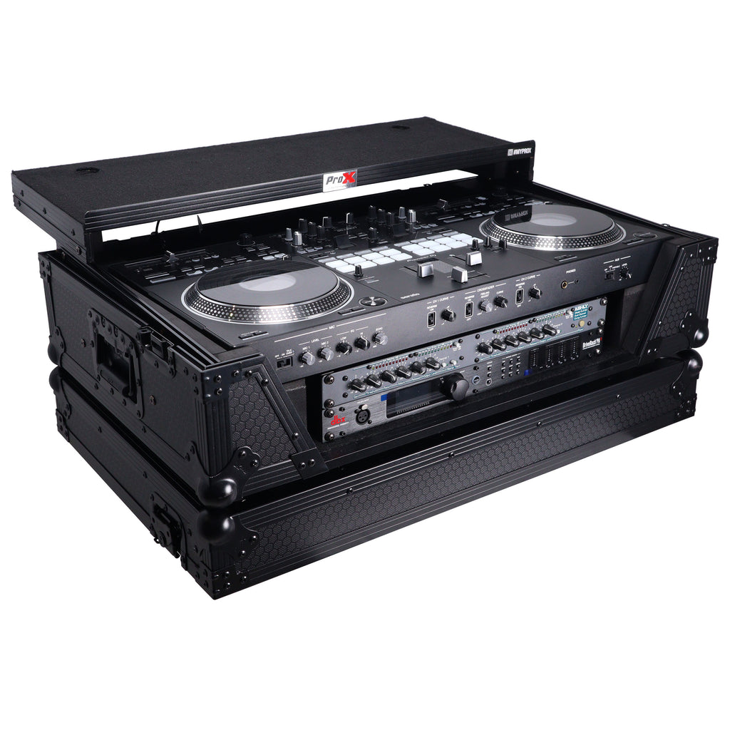 ATA Style Flight Case for Pioneer DDJ-REV7 DDJ-1000 SRT DJ Controller with 2U Rack Space Laptop Shelf Wheels LED Black Finish