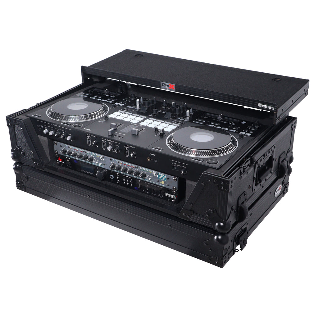 ATA Style Flight Case for Pioneer DDJ-REV7 DDJ-1000 SRT DJ Controller with 2U Rack Space Laptop Shelf Wheels LED Black Finish