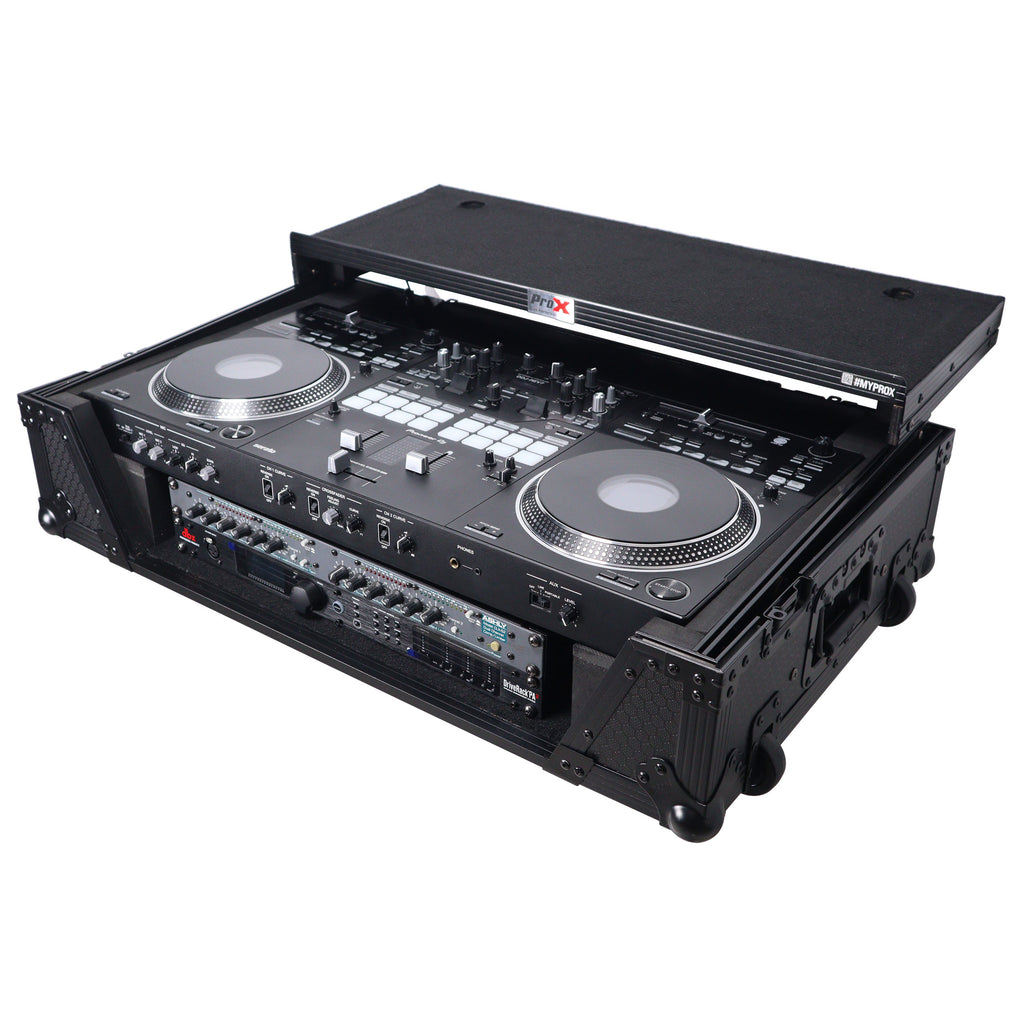 ATA Style Flight Case for Pioneer DDJ-REV7 DDJ-1000 SRT DJ Controller with 2U Rack Space Laptop Shelf Wheels LED Black Finish