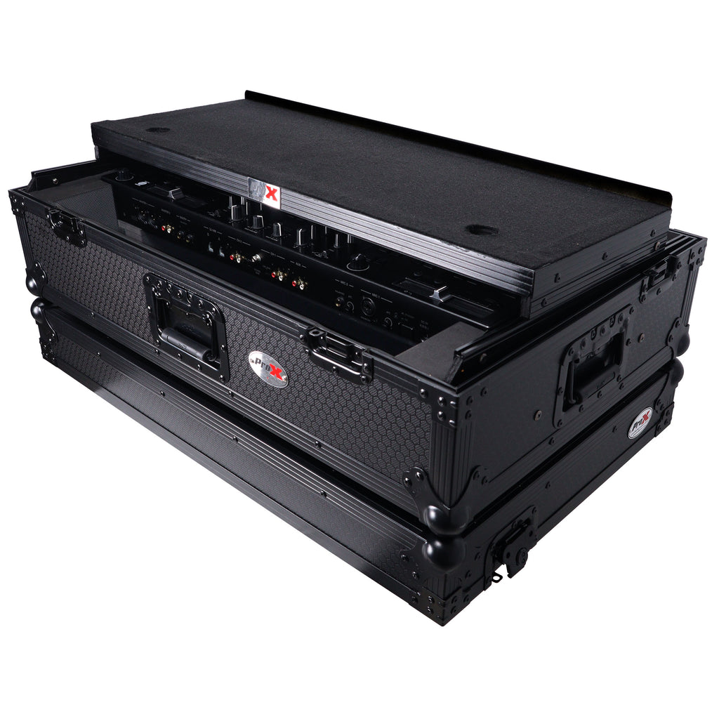 ATA Style Flight Case for Pioneer DDJ-REV7 DDJ-1000 SRT DJ Controller with 2U Rack Space Laptop Shelf Wheels LED Black Finish