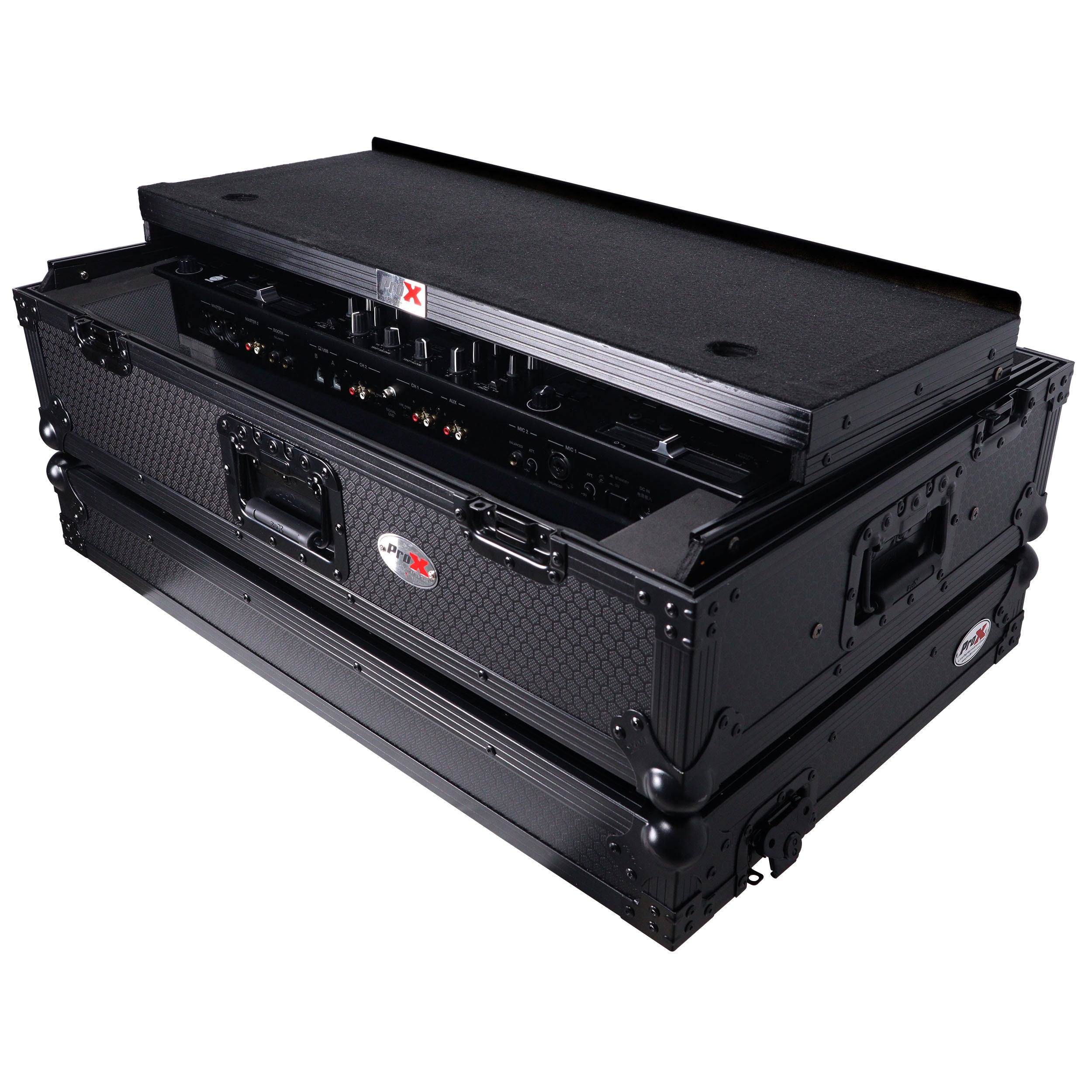 ATA Style Flight Case for Pioneer DDJ-REV7 DDJ-1000 SRT DJ Controller with 2U Rack Space Laptop Shelf Wheels LED Black Finish