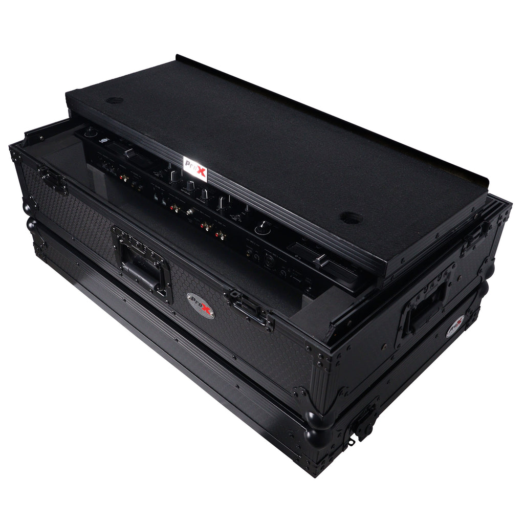 ATA Style Flight Case for Pioneer DDJ-REV7 DDJ-1000 SRT DJ Controller with 2U Rack Space Laptop Shelf Wheels LED Black Finish