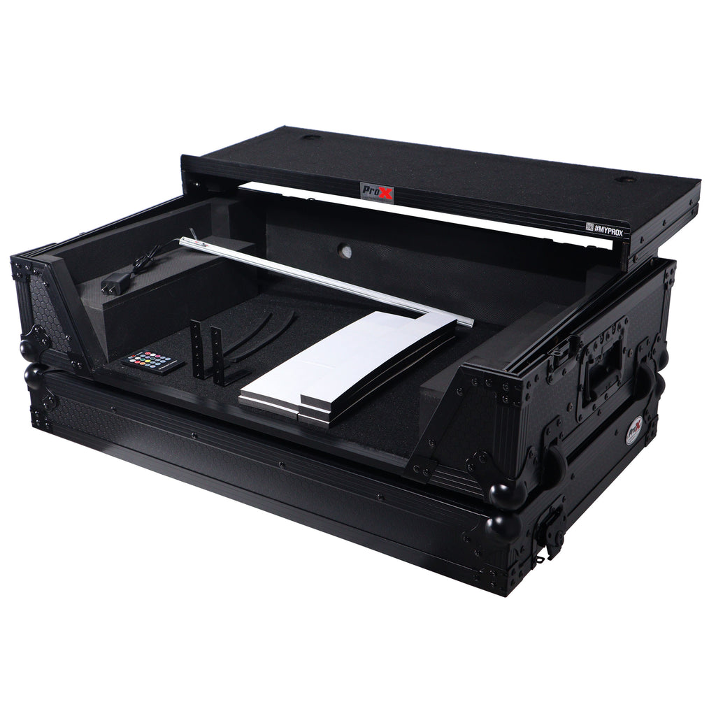 ATA Style Flight Case for Pioneer DDJ-REV7 DDJ-1000 SRT DJ Controller with 2U Rack Space Laptop Shelf Wheels LED Black Finish