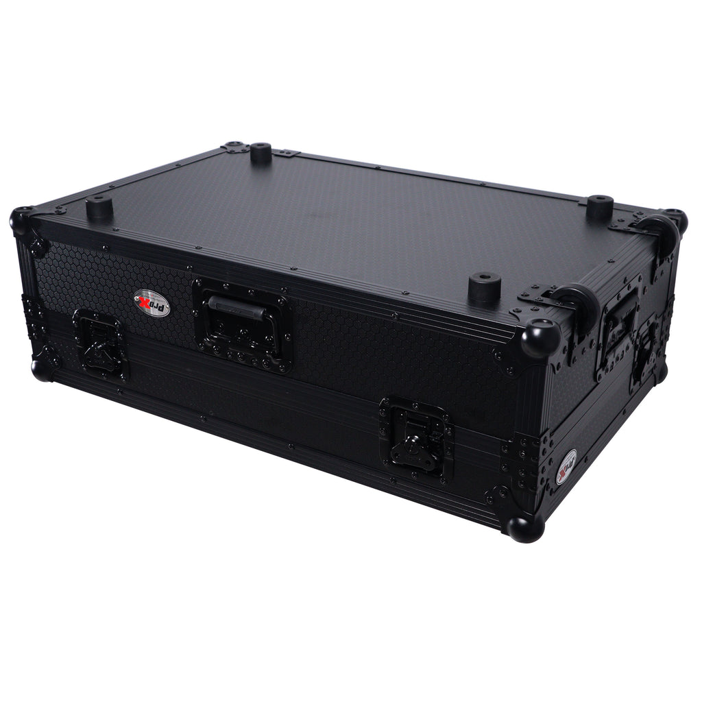 ATA Style Flight Case for Pioneer DDJ-REV7 DDJ-1000 SRT DJ Controller with 2U Rack Space Laptop Shelf Wheels LED Black Finish