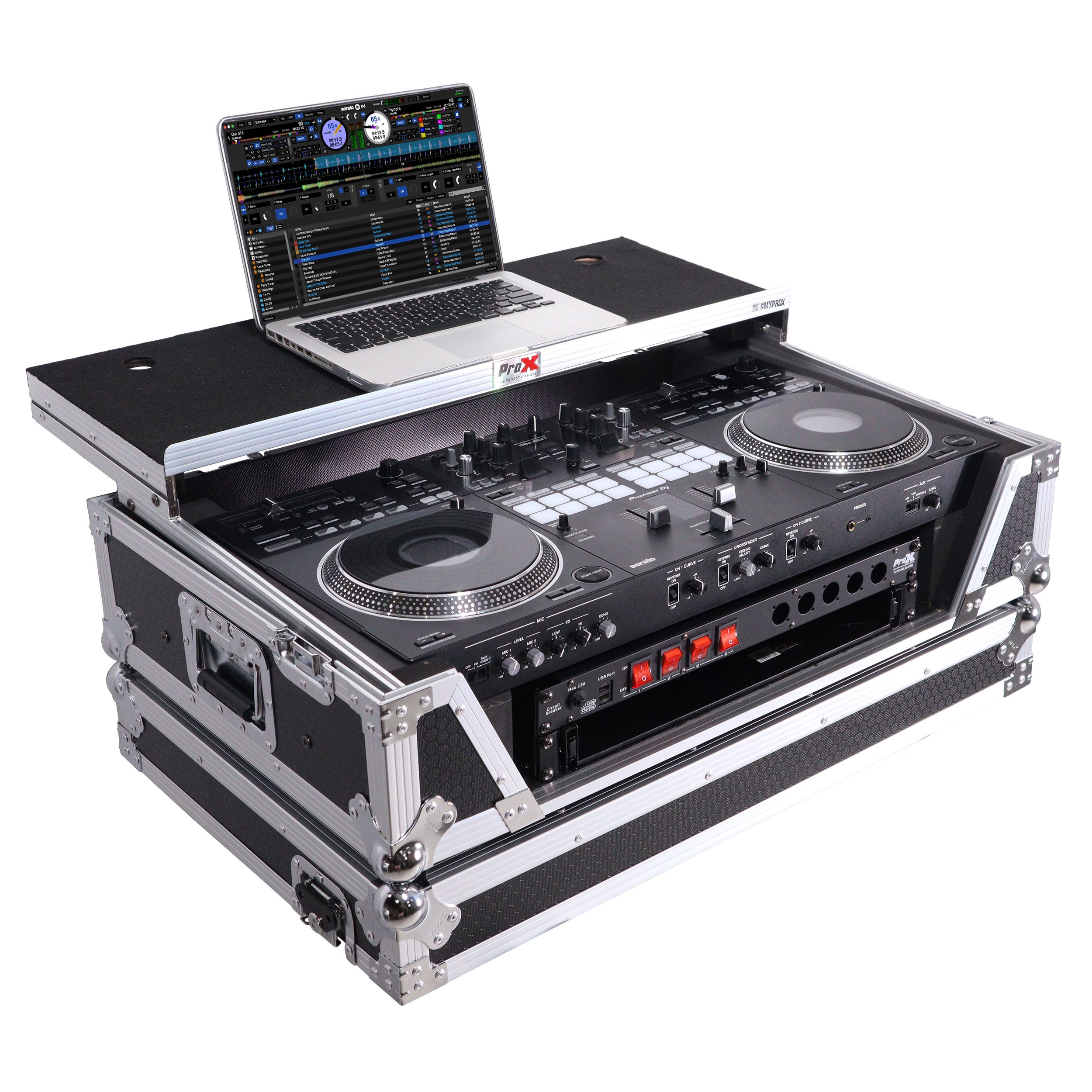 ATA Style Flight Case for Pioneer DDJ-REV7 & DDJ-1000 SRT  DJ Controller with 2U Rack Space Laptop Shelf Wheels LED kit