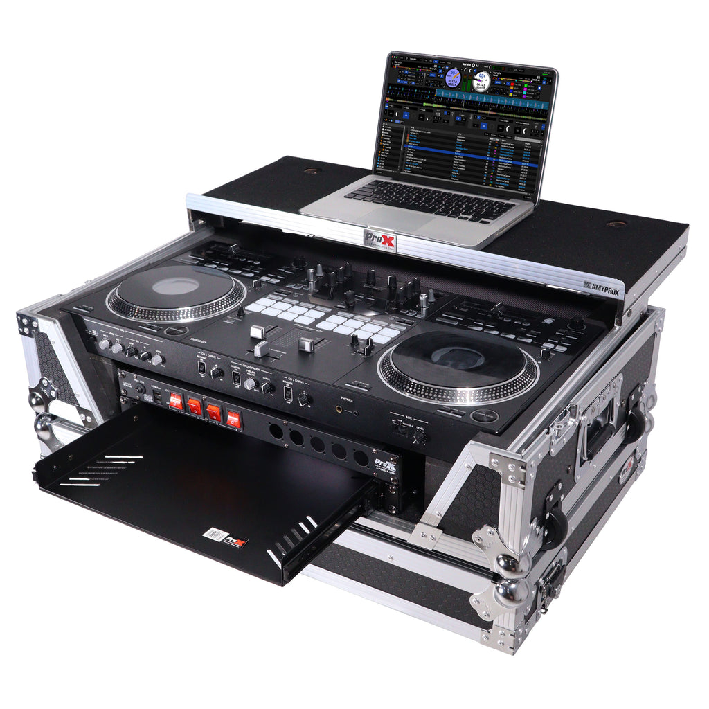 ATA Style Flight Case for Pioneer DDJ-REV7 & DDJ-1000 SRT  DJ Controller with 2U Rack Space Laptop Shelf Wheels LED kit