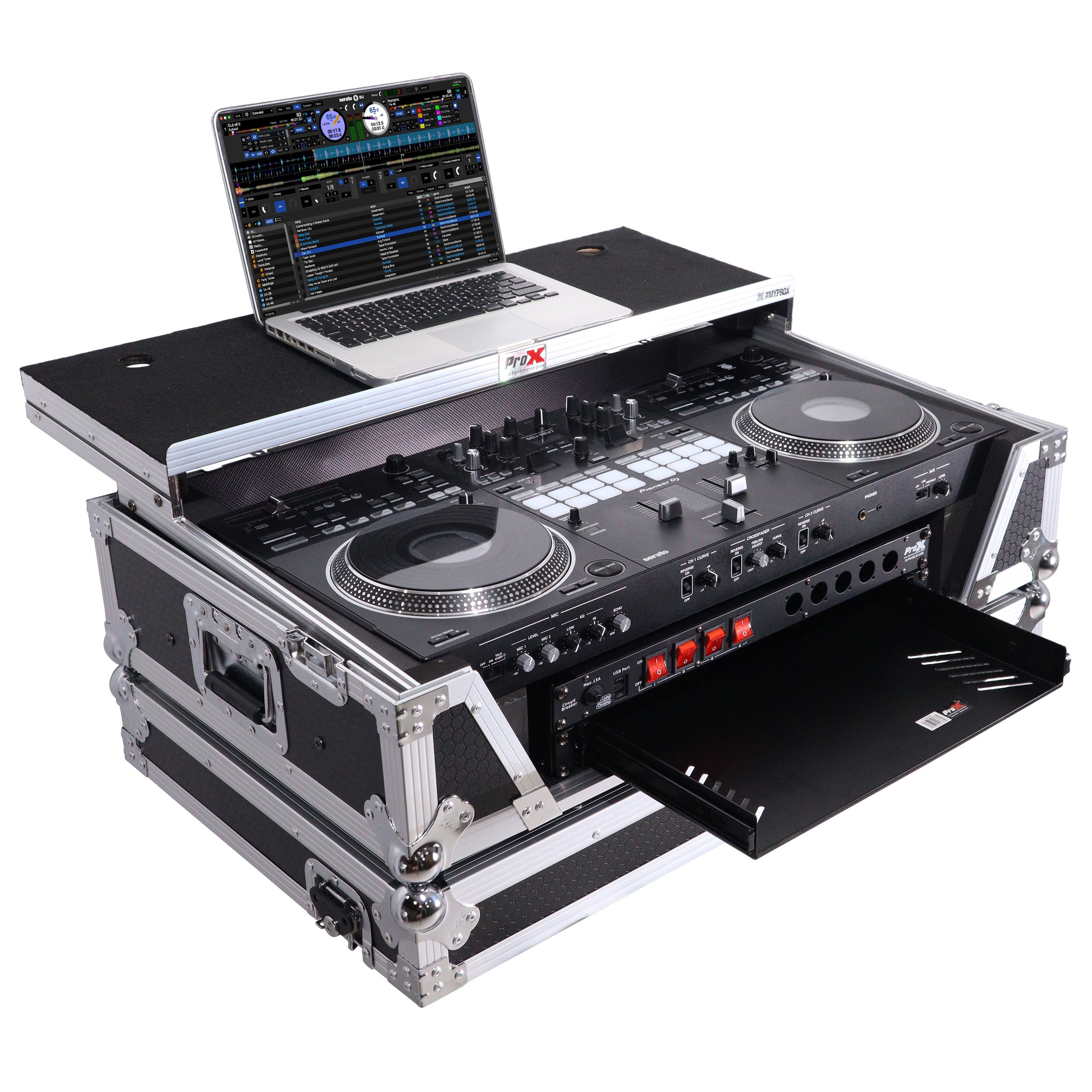 ATA Style Flight Case for Pioneer DDJ-REV7 & DDJ-1000 SRT  DJ Controller with 2U Rack Space Laptop Shelf Wheels LED kit