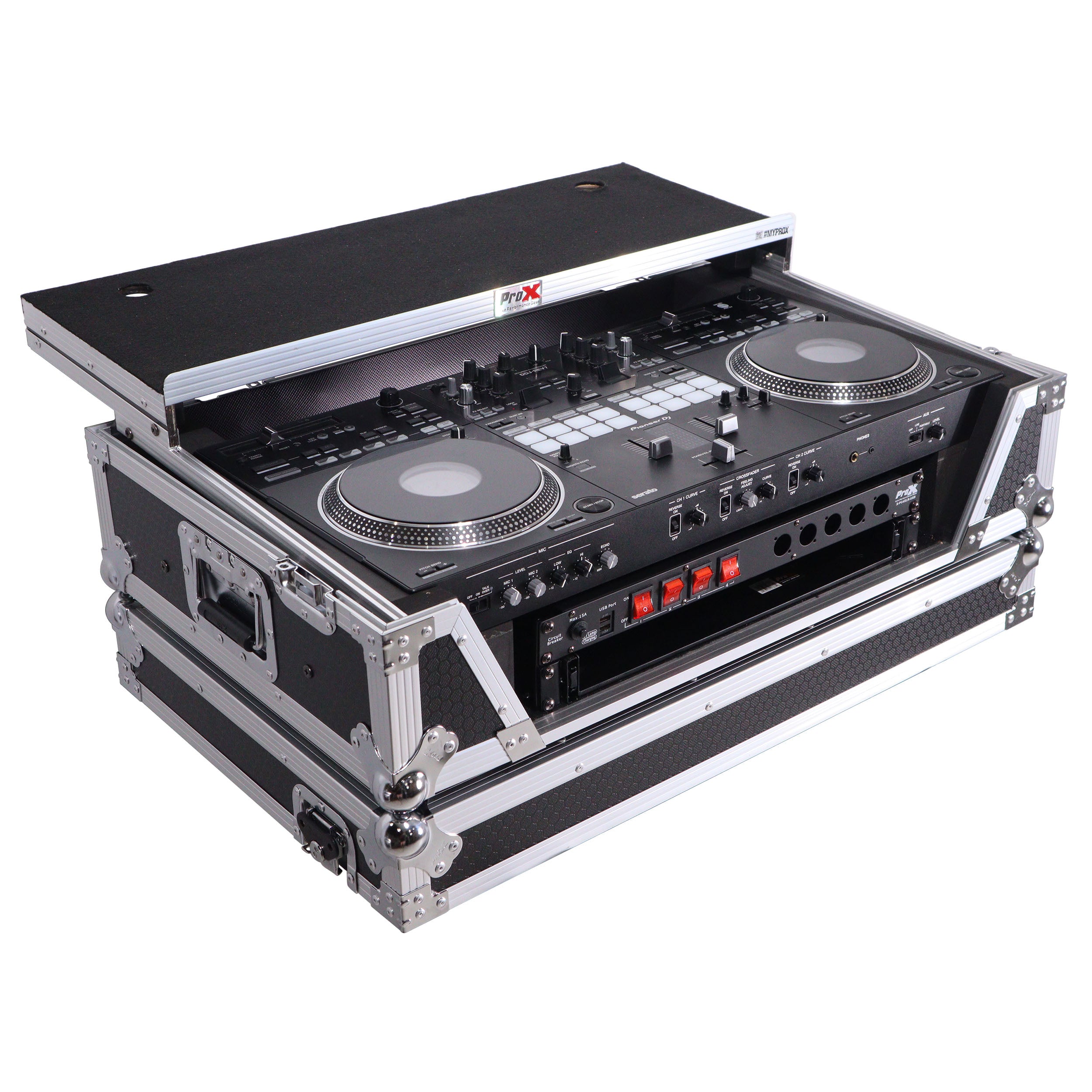 ATA Style Flight Case for Pioneer DDJ-REV7 & DDJ-1000 SRT  DJ Controller with 2U Rack Space Laptop Shelf Wheels LED kit