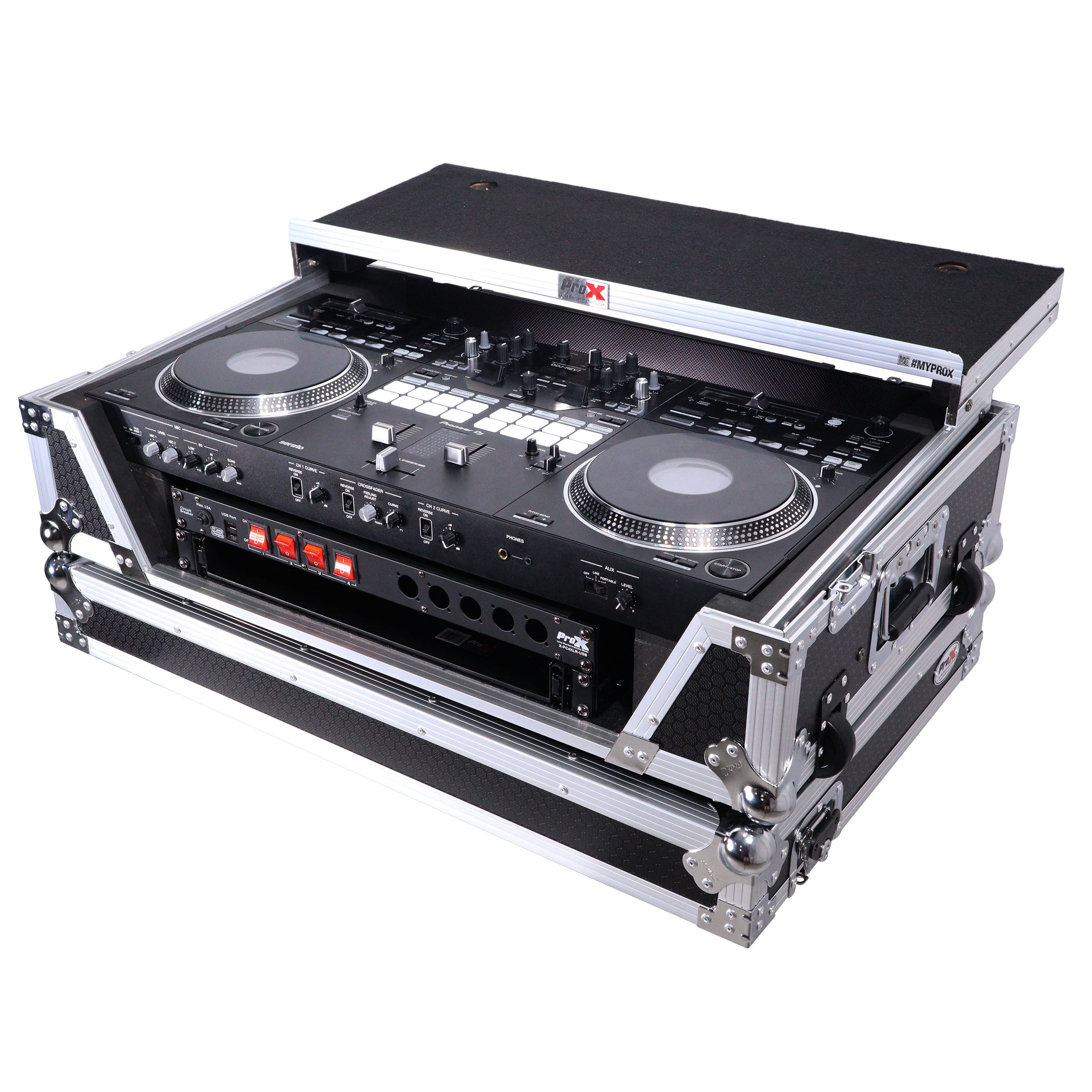 ATA Style Flight Case for Pioneer DDJ-REV7 & DDJ-1000 SRT  DJ Controller with 2U Rack Space Laptop Shelf Wheels LED kit