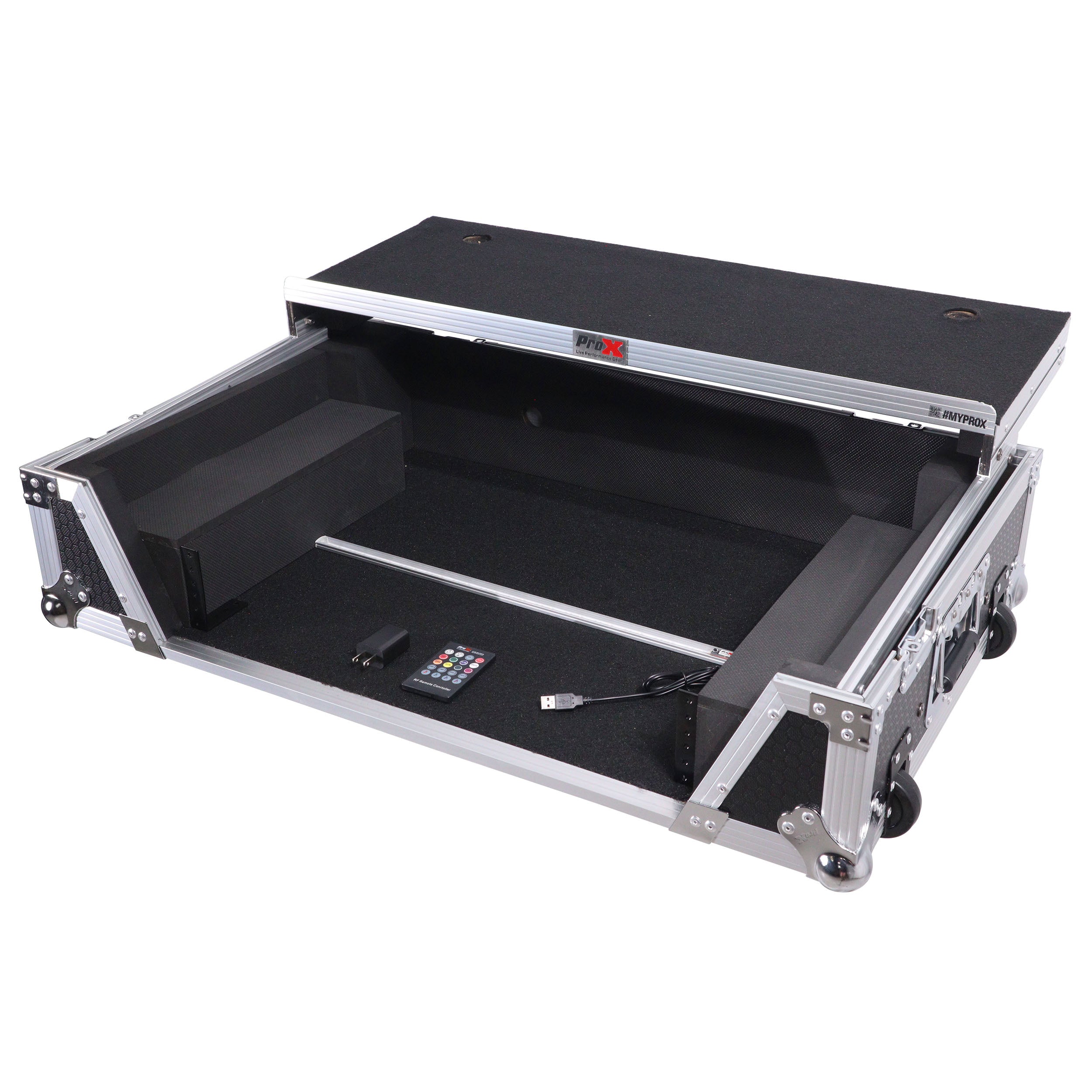 ATA Style Flight Case for Pioneer DDJ-REV7 & DDJ-1000 SRT  DJ Controller with 2U Rack Space Laptop Shelf Wheels LED kit