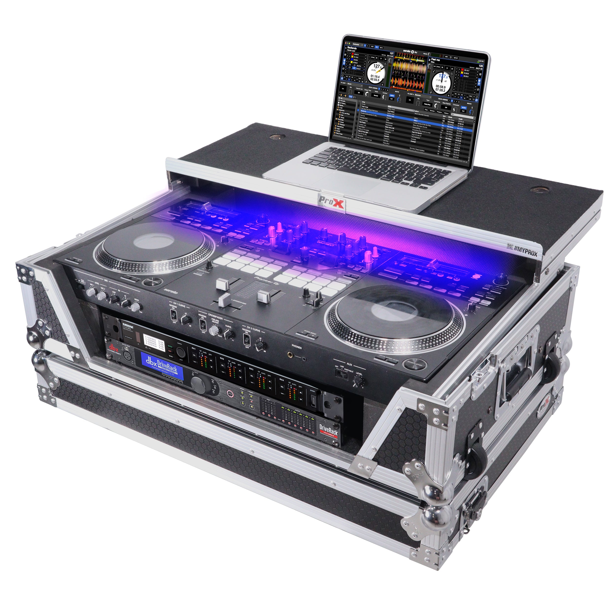 ATA Style Flight Case for Pioneer DDJ-REV7 & DDJ-1000 SRT  DJ Controller with 2U Rack Space Laptop Shelf Wheels LED kit