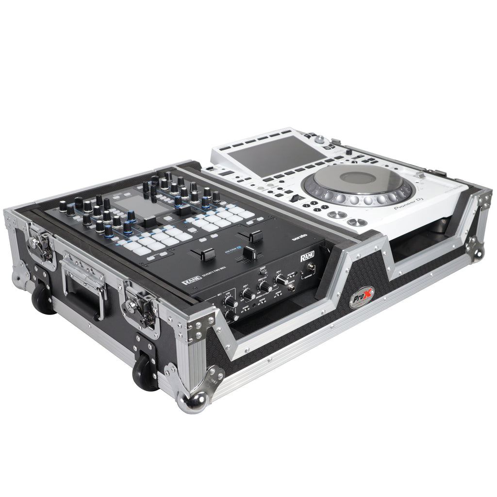 Single CD Player & 12" Mixer Case W/Low Profile Wheels and Retractable Handle