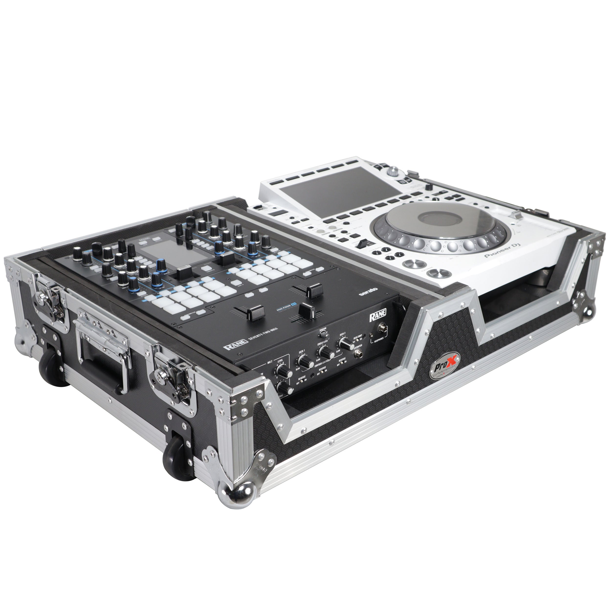 Single CD Player & 12" Mixer Case W/Low Profile Wheels and Retractable Handle