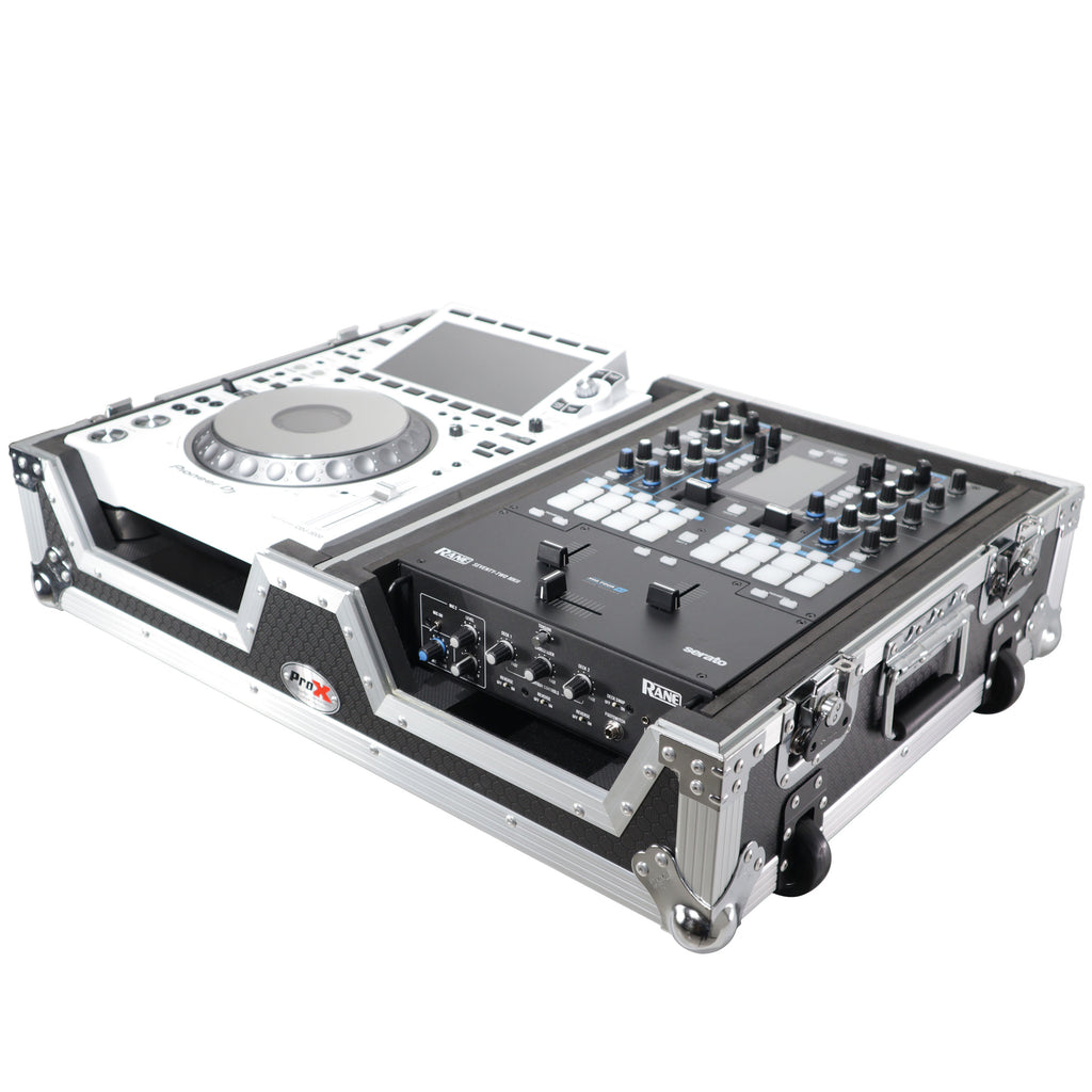 Single CD Player & 12" Mixer Case W/Low Profile Wheels and Retractable Handle