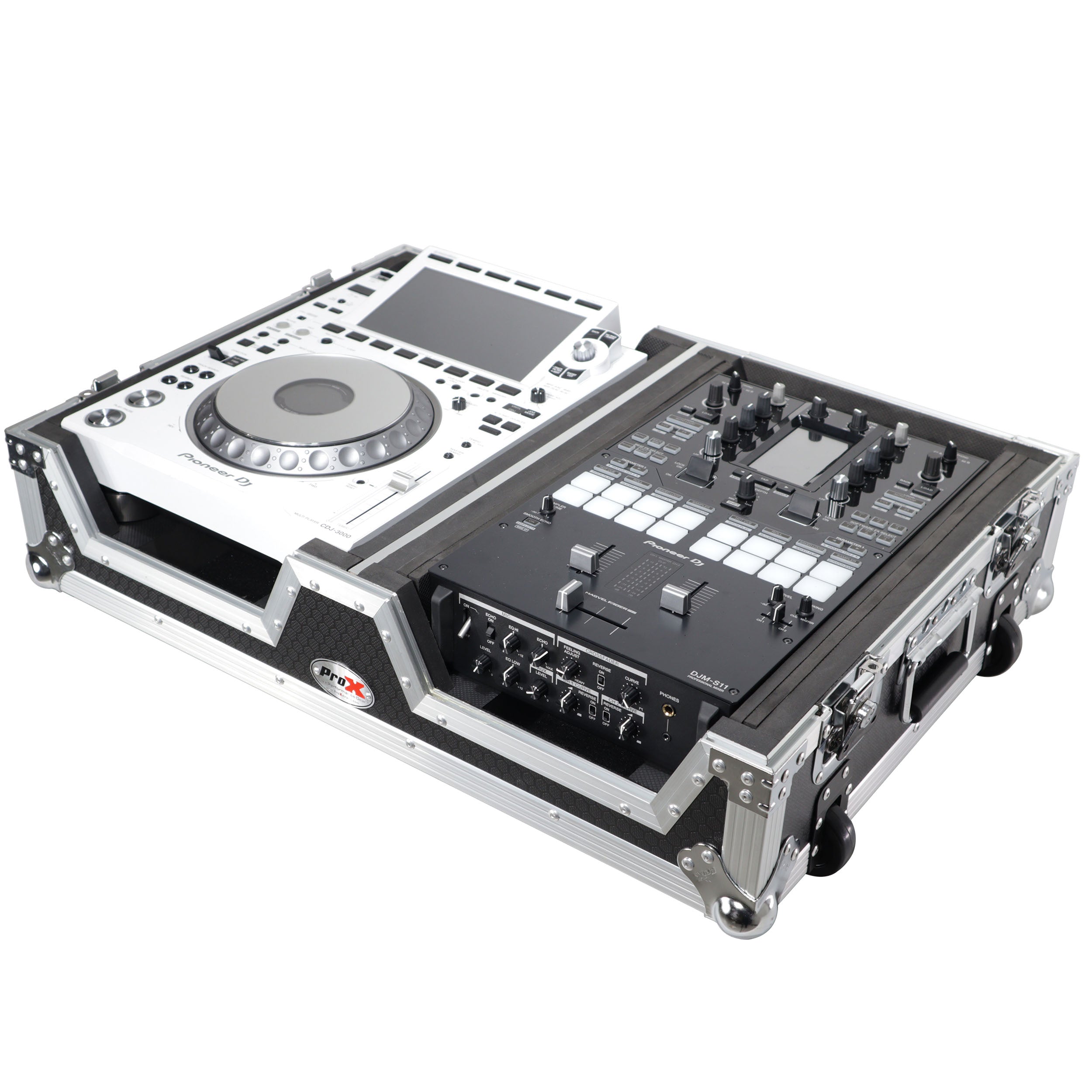Single CD Player & 12" Mixer Case W/Low Profile Wheels and Retractable Handle
