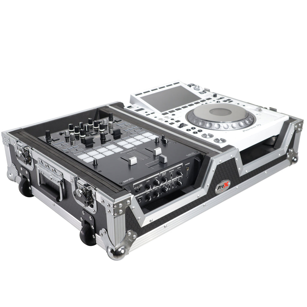 Single CD Player & 12" Mixer Case W/Low Profile Wheels and Retractable Handle
