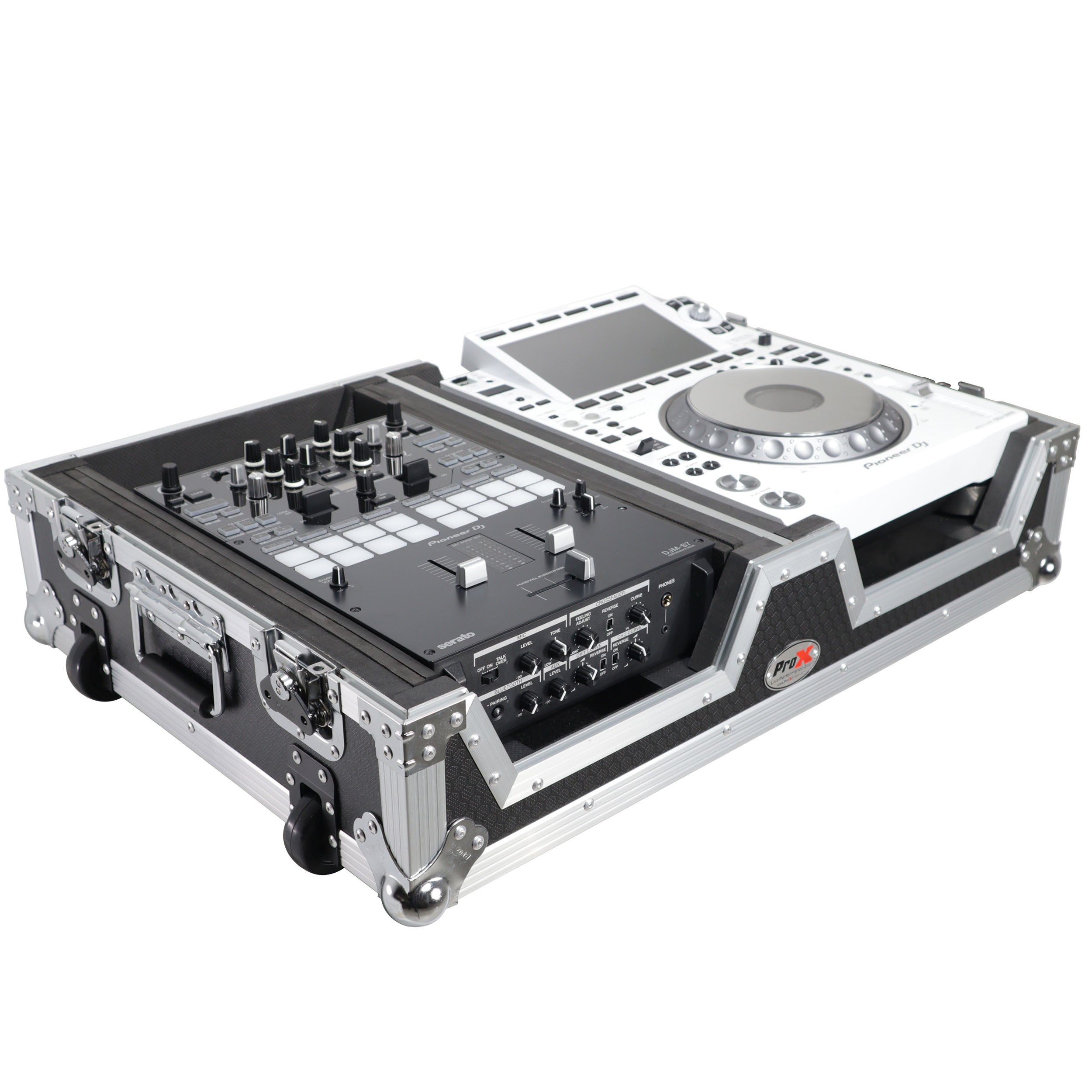 Single CD Player & 12" Mixer Case W/Low Profile Wheels and Retractable Handle