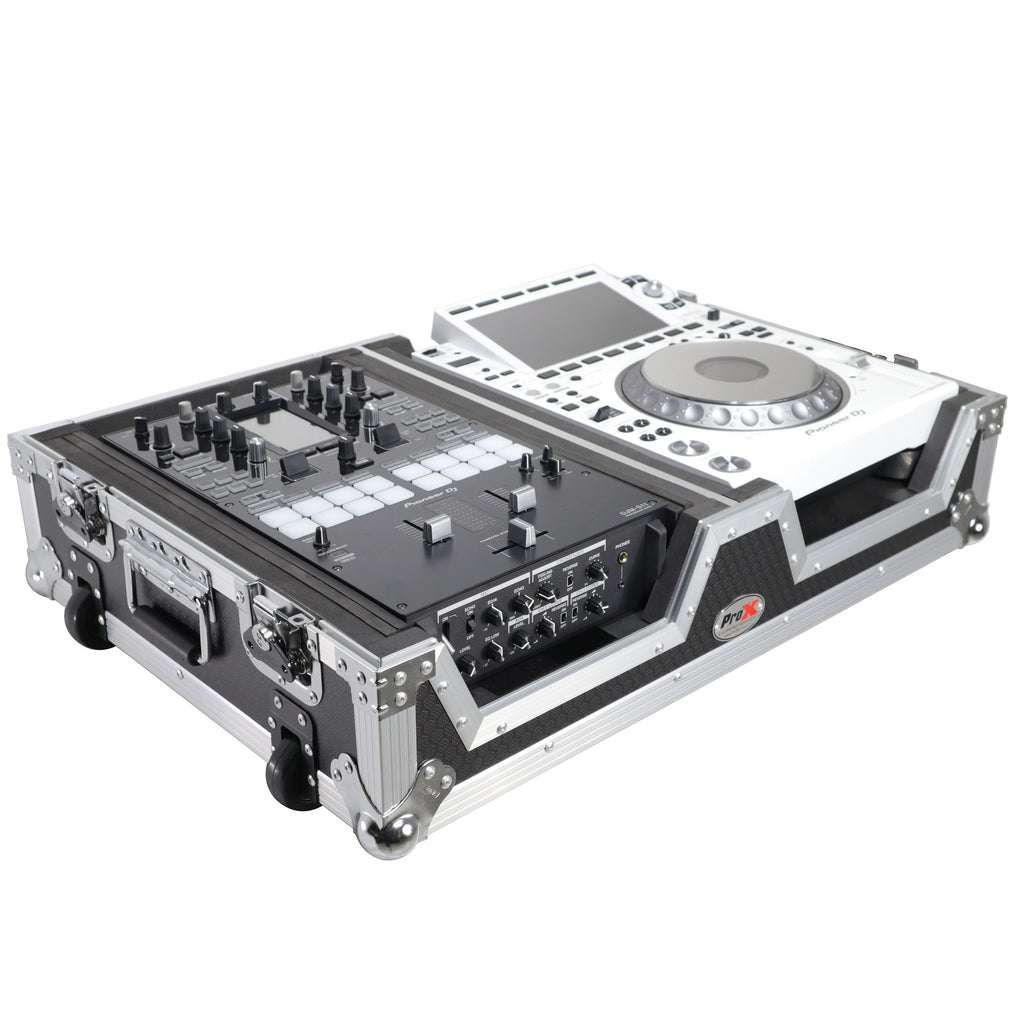 Single CD Player & 12" Mixer Case W/Low Profile Wheels and Retractable Handle