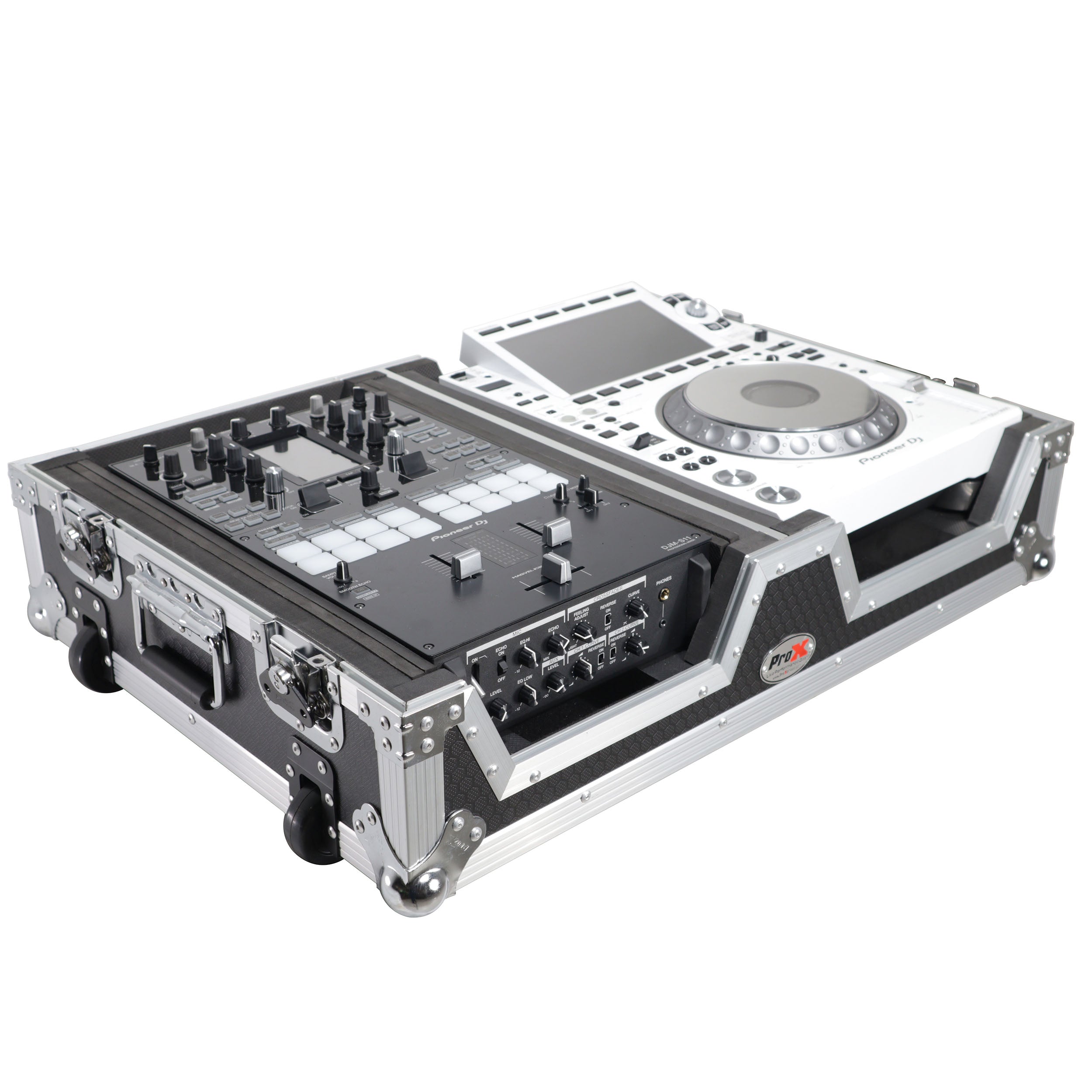 Single CD Player & 12" Mixer Case W/Low Profile Wheels and Retractable Handle