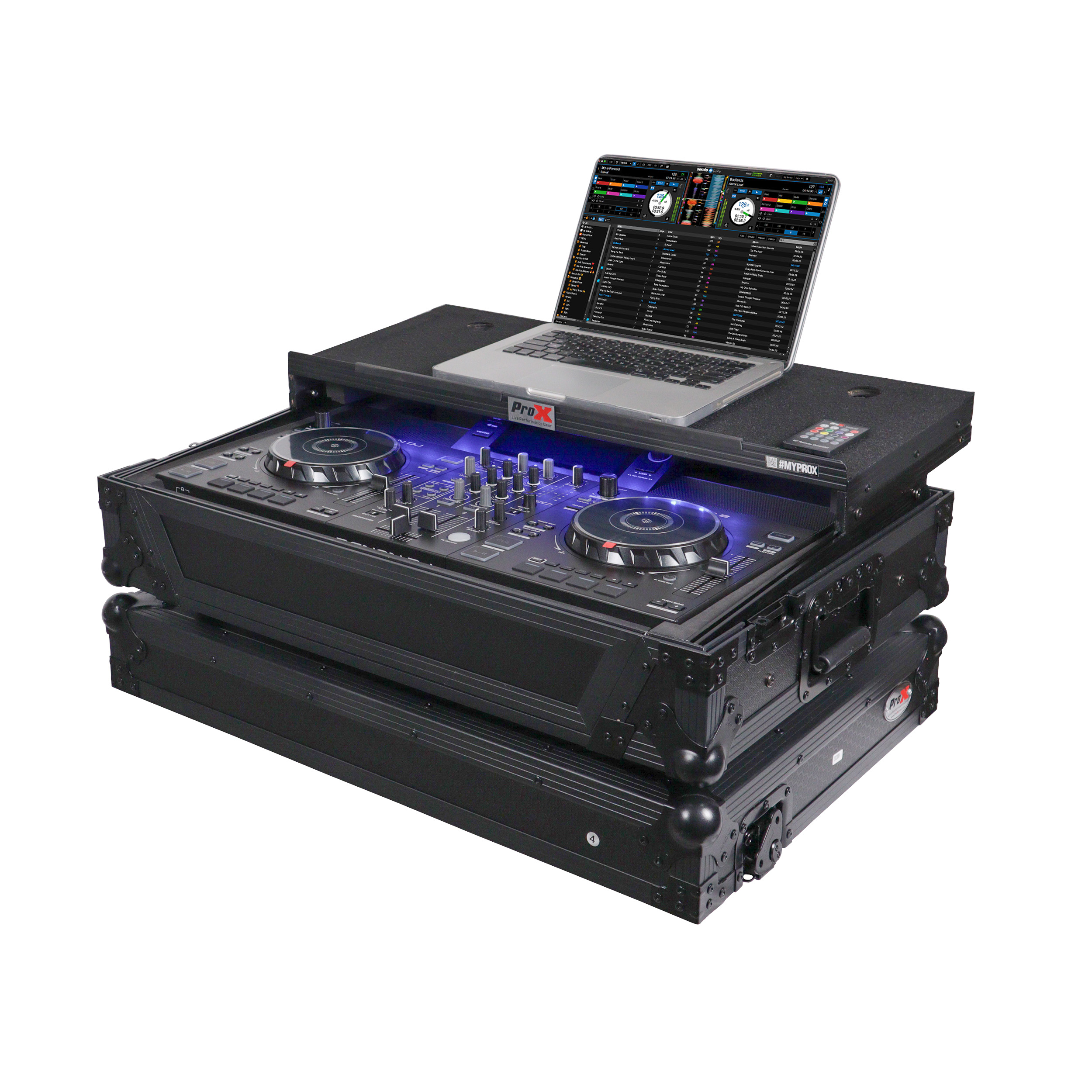 ATA Flight Style Road Case For Denon SC Live 2 Controller with Laptop Shelf 1U Rack Space RGB LED Black Finish
