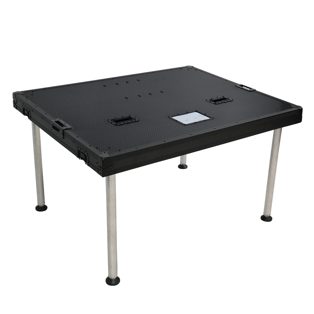 Prado Mobile AV Broadcasting Streaming Recording Studio Workstation Case with 2x 4U Top 2x 12U Bottom Front Slamr Door All Black