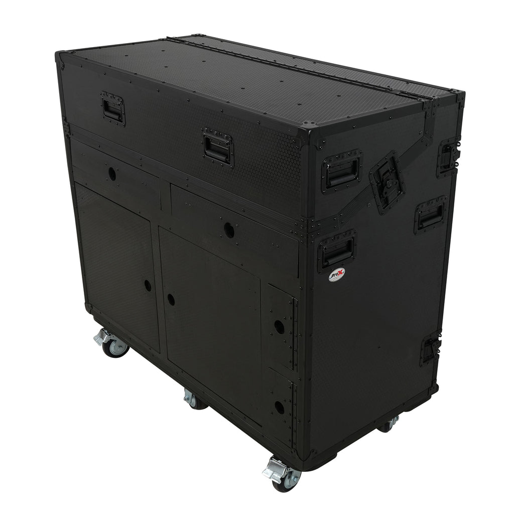Prado Mobile AV Broadcasting Streaming Recording Studio Workstation Case with 2x 4U Top 2x 12U Bottom Front Slamr Door All Black
