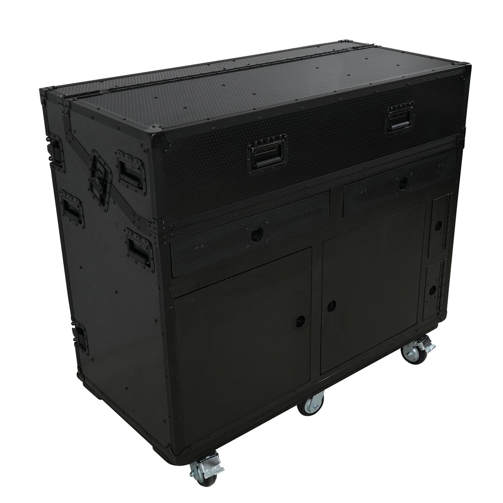 Prado Mobile AV Broadcasting Streaming Recording Studio Workstation Case with 2x 4U Top 2x 12U Bottom Front Slamr Door All Black