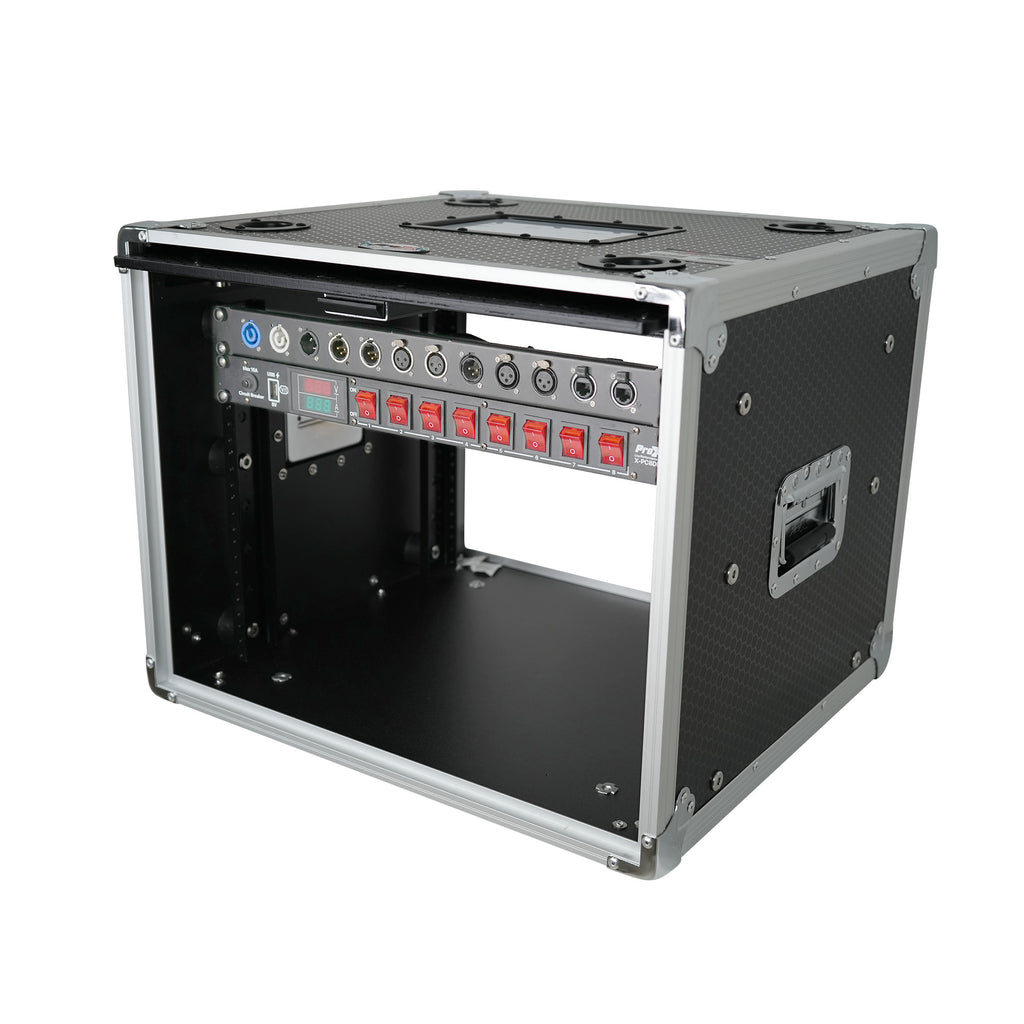 8U Vertical Shockmount Rack Case 14" Depth with Dual Top Sliding Slam Doors