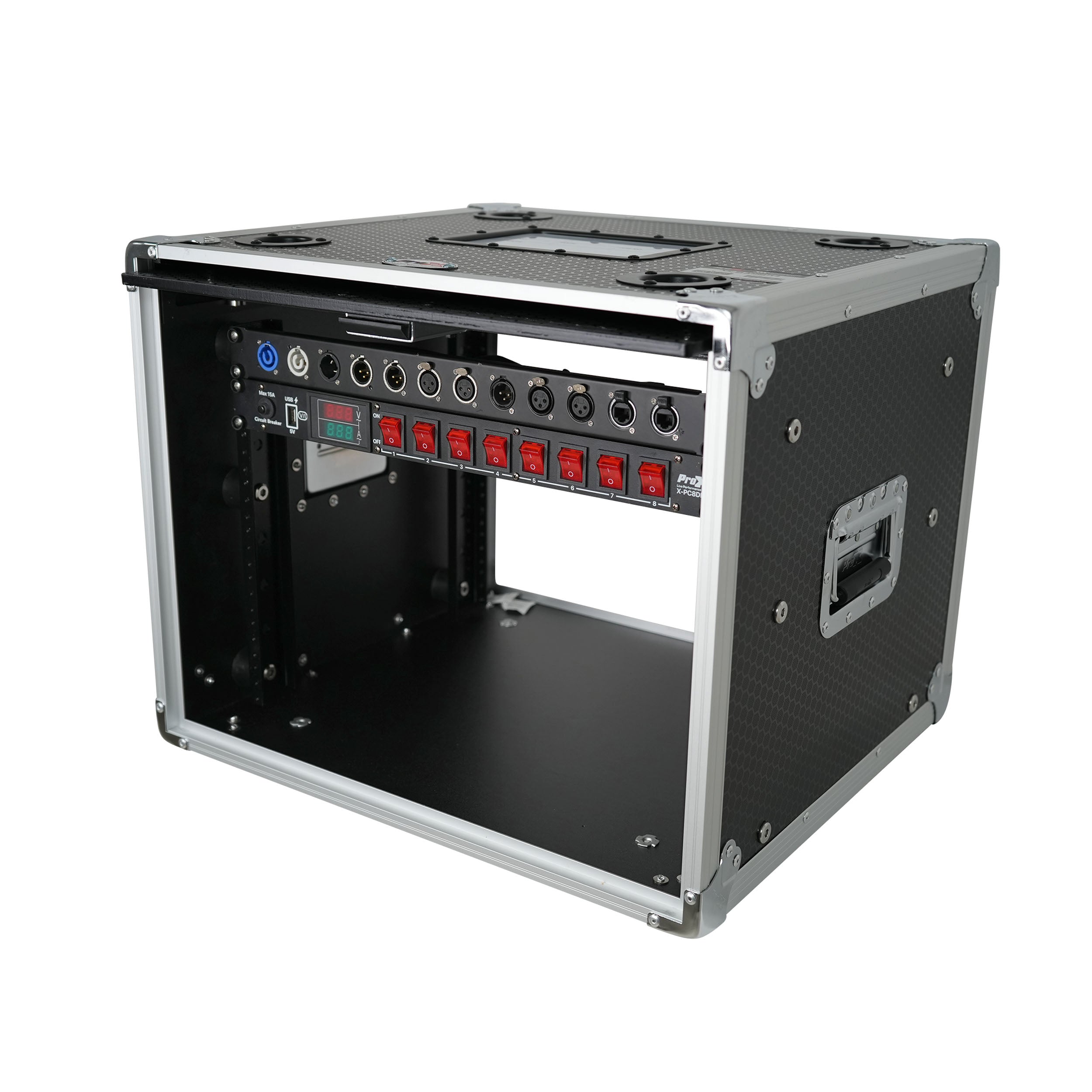 8U Vertical Shockmount Rack Case 14" Depth with Dual Top Sliding Slam Doors