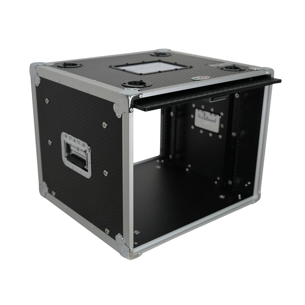 8U Vertical Shockmount Rack Case 14" Depth with Dual Top Sliding Slam Doors