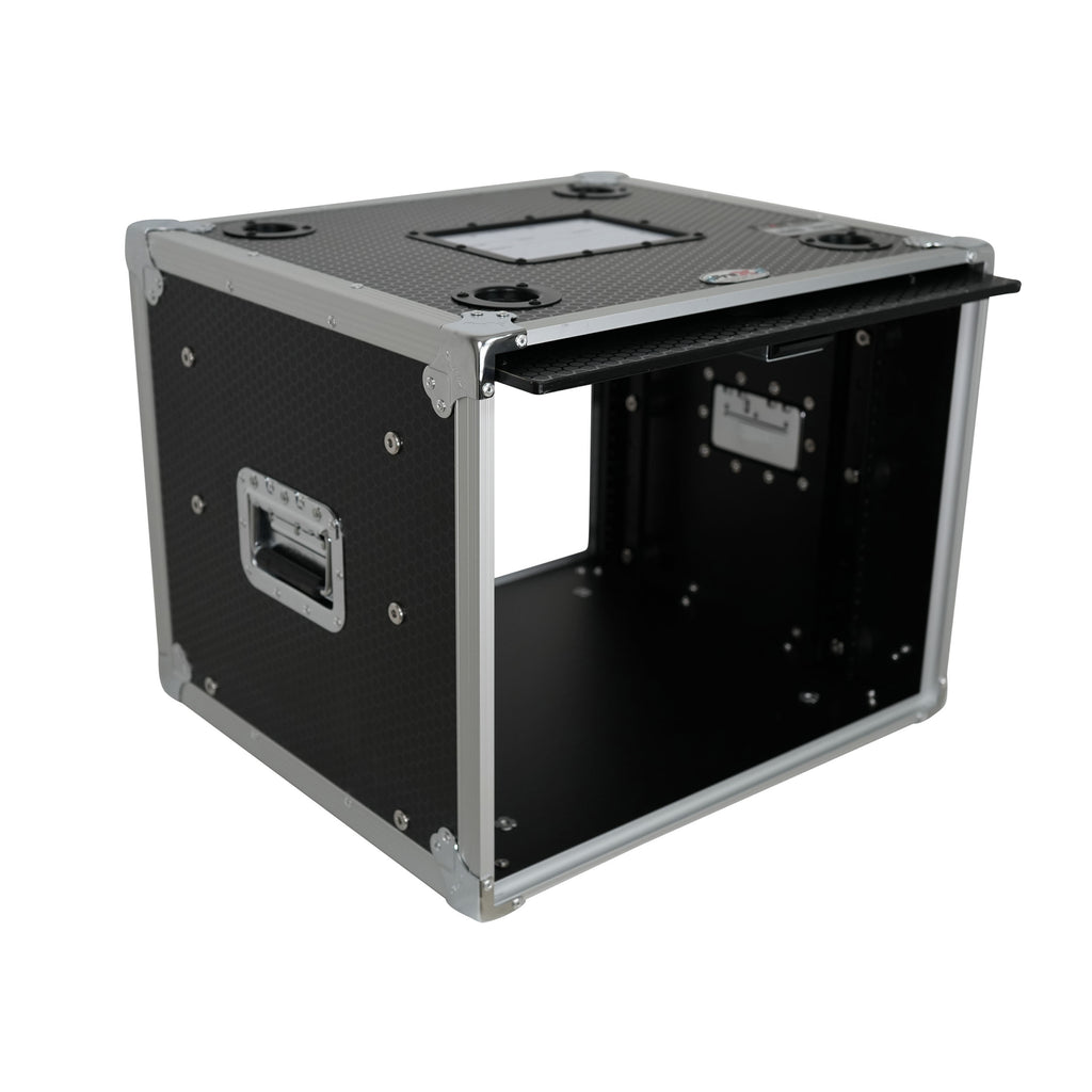 8U Vertical Shockmount Rack Case 14" Depth with Dual Top Sliding Slam Doors