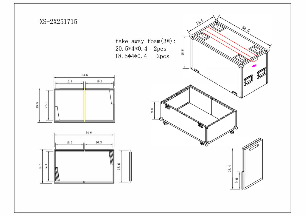 Universal Dual Speaker Flight Case Fits (2) QSC KLA12 LA112 EV ETX12P - 25x17x15 in.