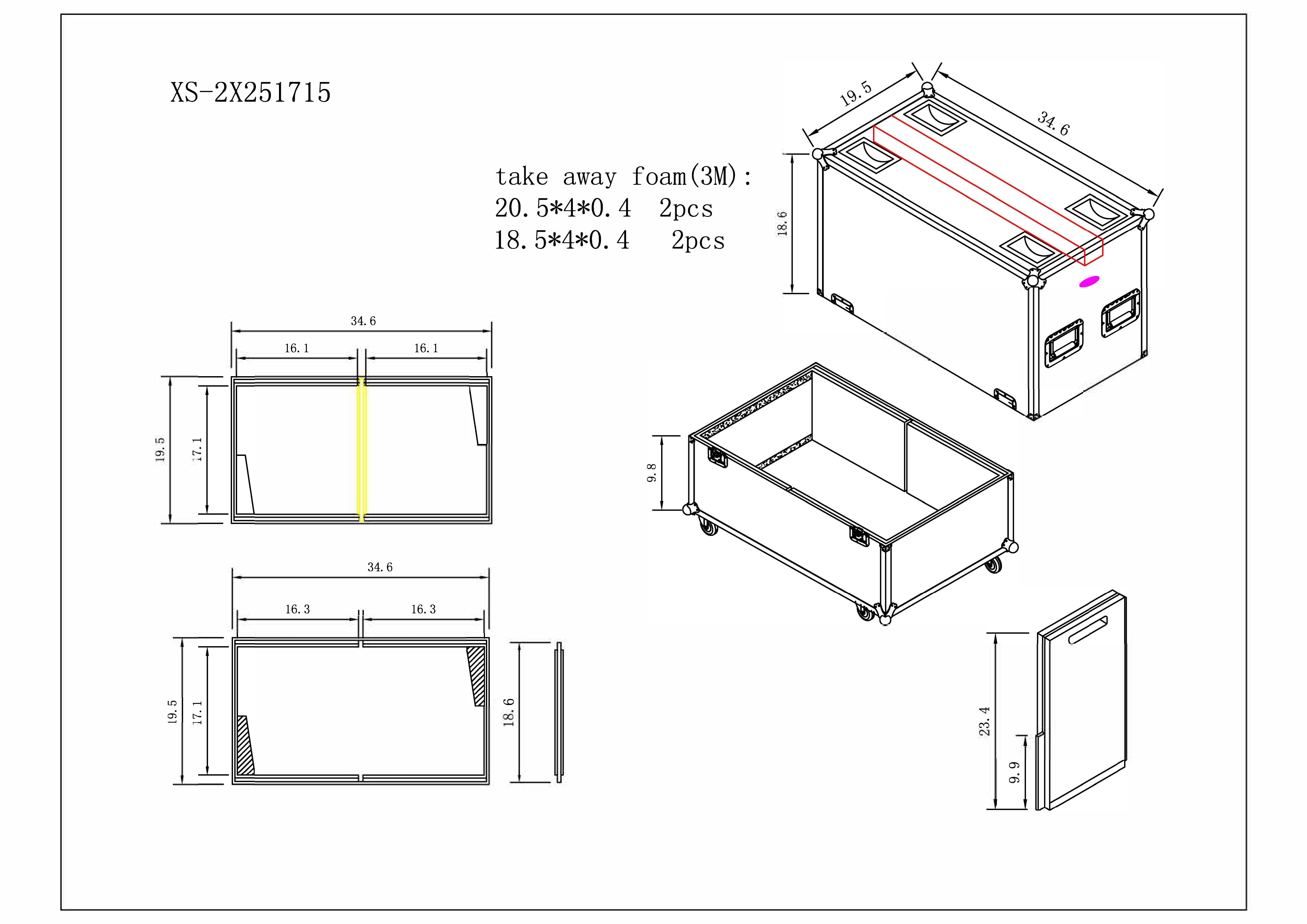 Universal Dual Speaker Flight Case Fits (2) QSC KLA12 LA112 EV ETX12P - 25x17x15 in.