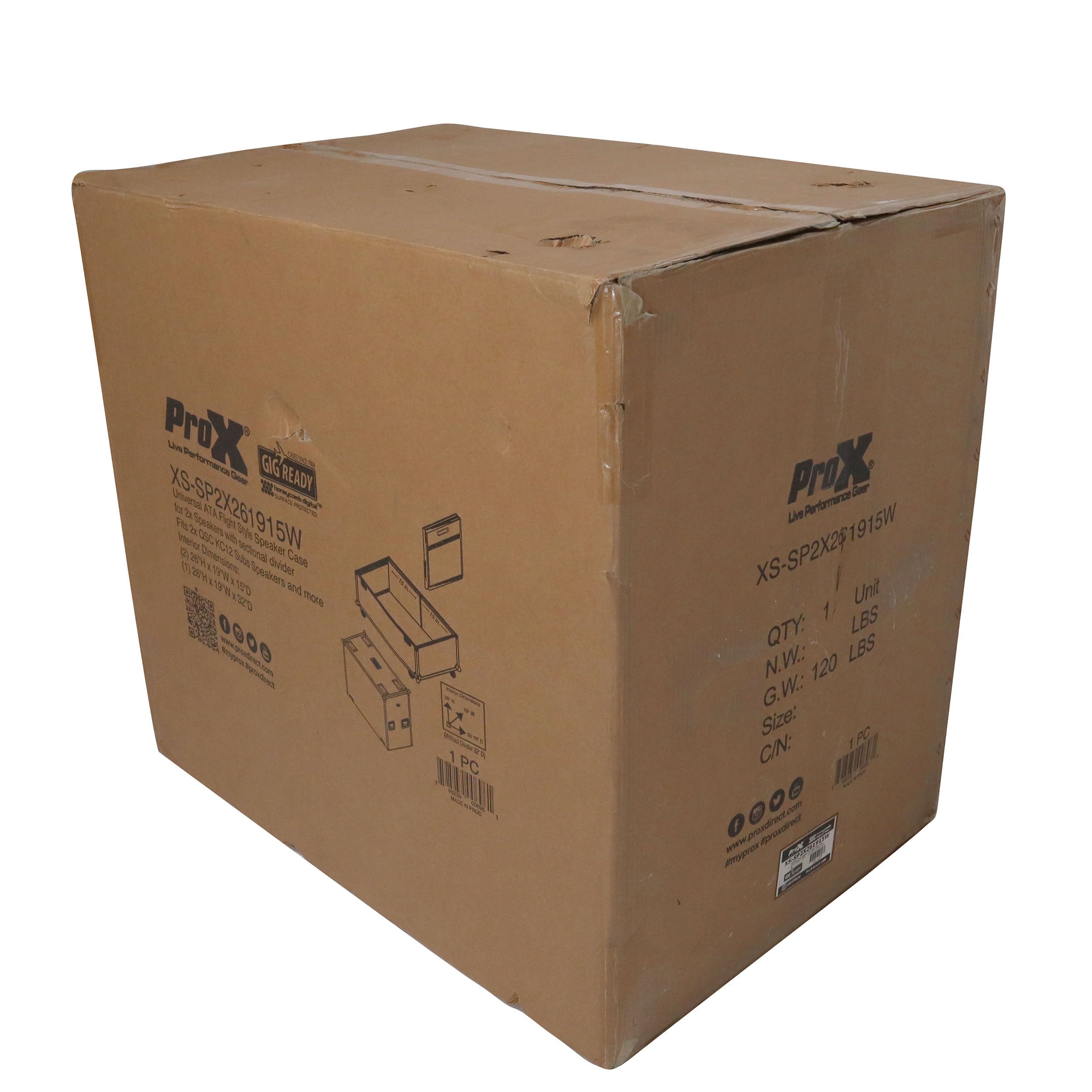 ATA Dual Speaker Flight Case For QSC KC12 Sub 26H x15Wx19L in.