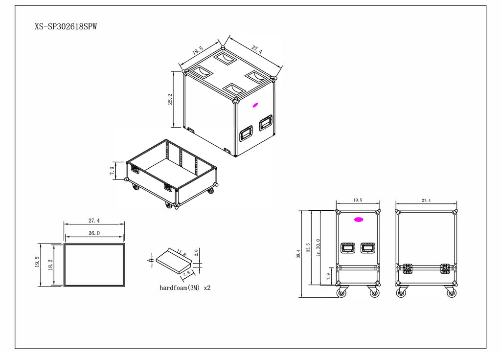 Universal  Speaker Flight Case Fits 2x QSC LA112, FBT HORIZON VHA 112SN, Mackie DRM12A and more, 30x26x18 in.