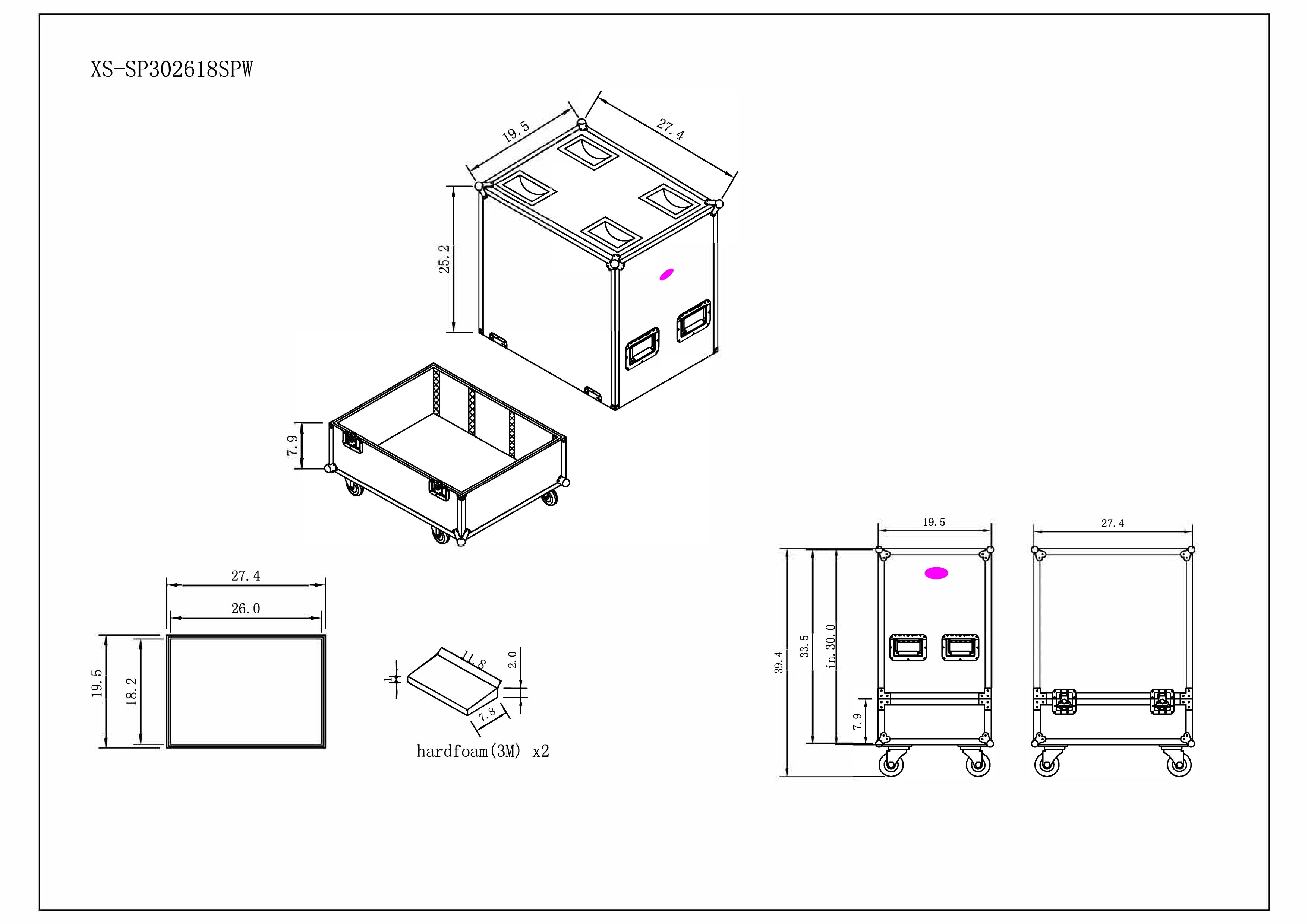 Universal  Speaker Flight Case Fits 2x QSC LA112, FBT HORIZON VHA 112SN, Mackie DRM12A and more, 30x26x18 in.