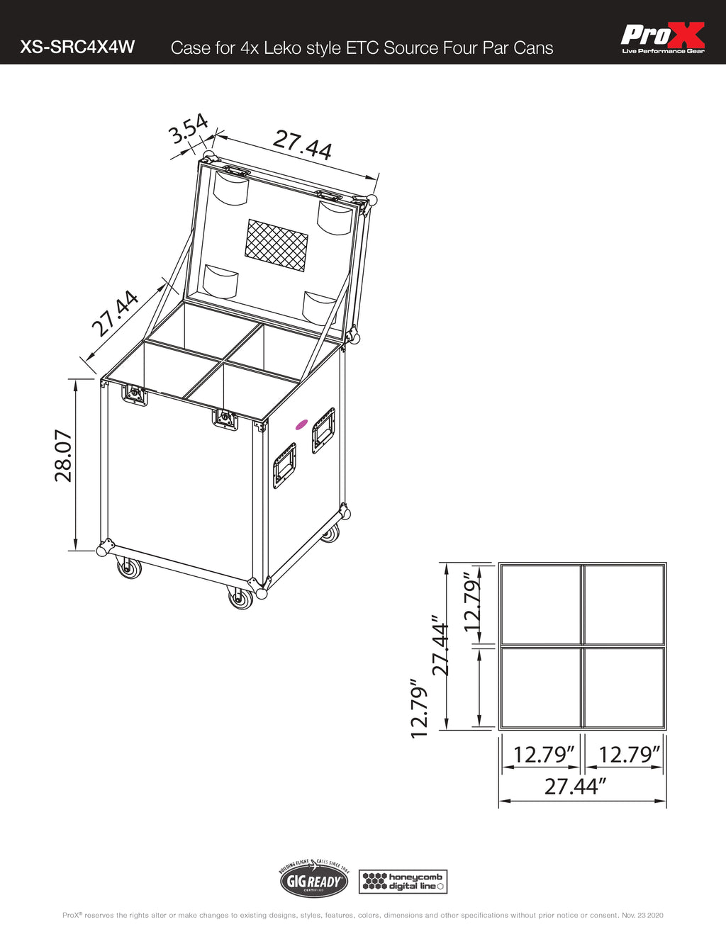 ATA Utility Road Case for (4) ETC Source Four Par Cans Ellipsoidal Lighting Fixtures