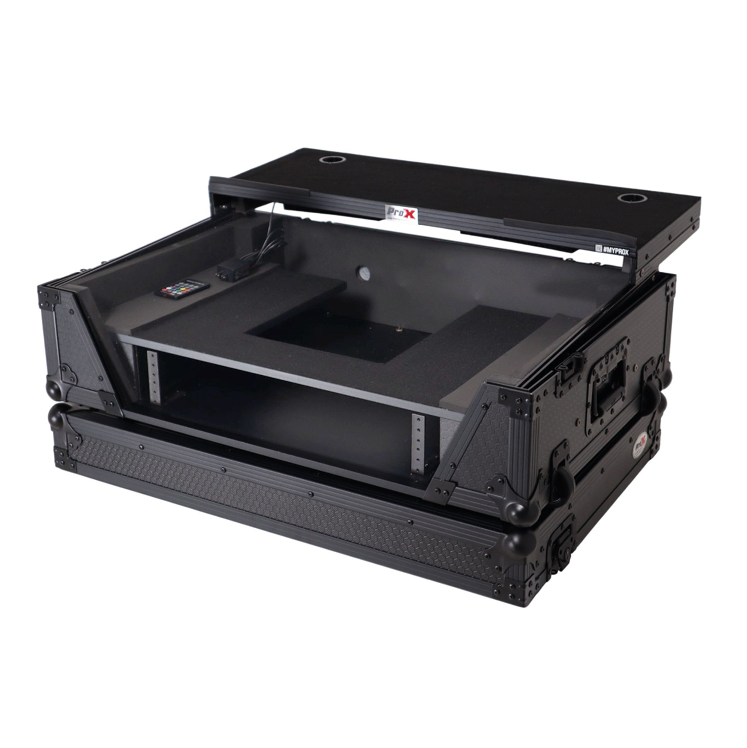 2U Flight Road Case For Pioneer DDJ-FLX10 REV5 REV7 DJ Controller with Laptop Shelf Wheels LED Black Finish